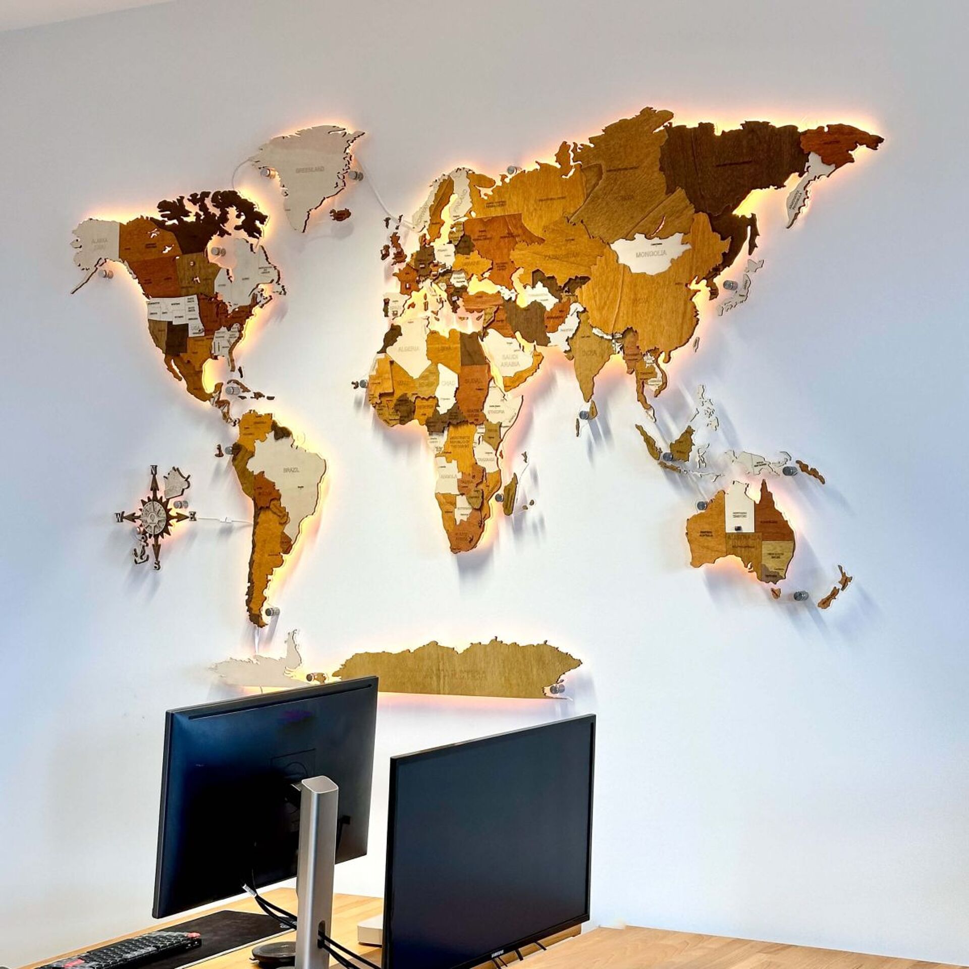 LED backlight 3D Wooden World Map