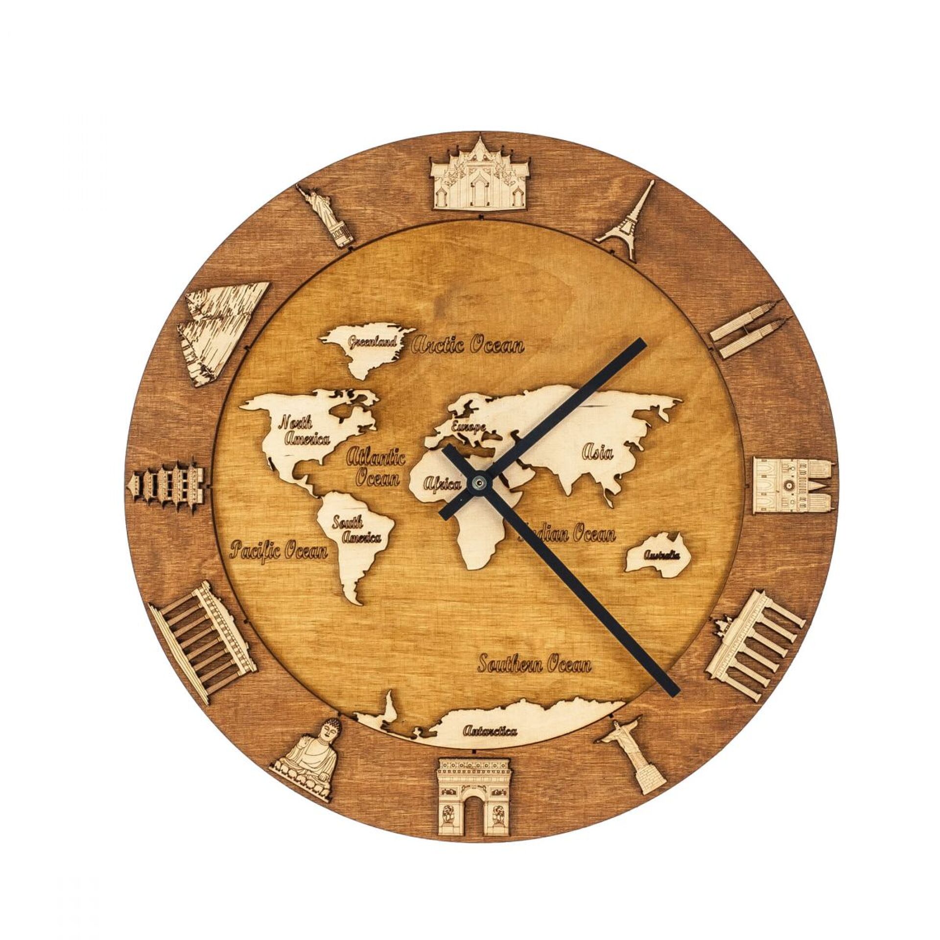 Wooden World Map Wall Clock