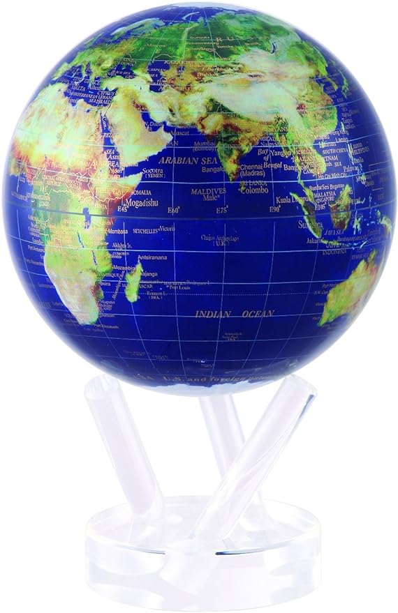 MOVA 6” Earth Satellite View Spinning Globe high quality Blue With Copper/Gold Wording Glass