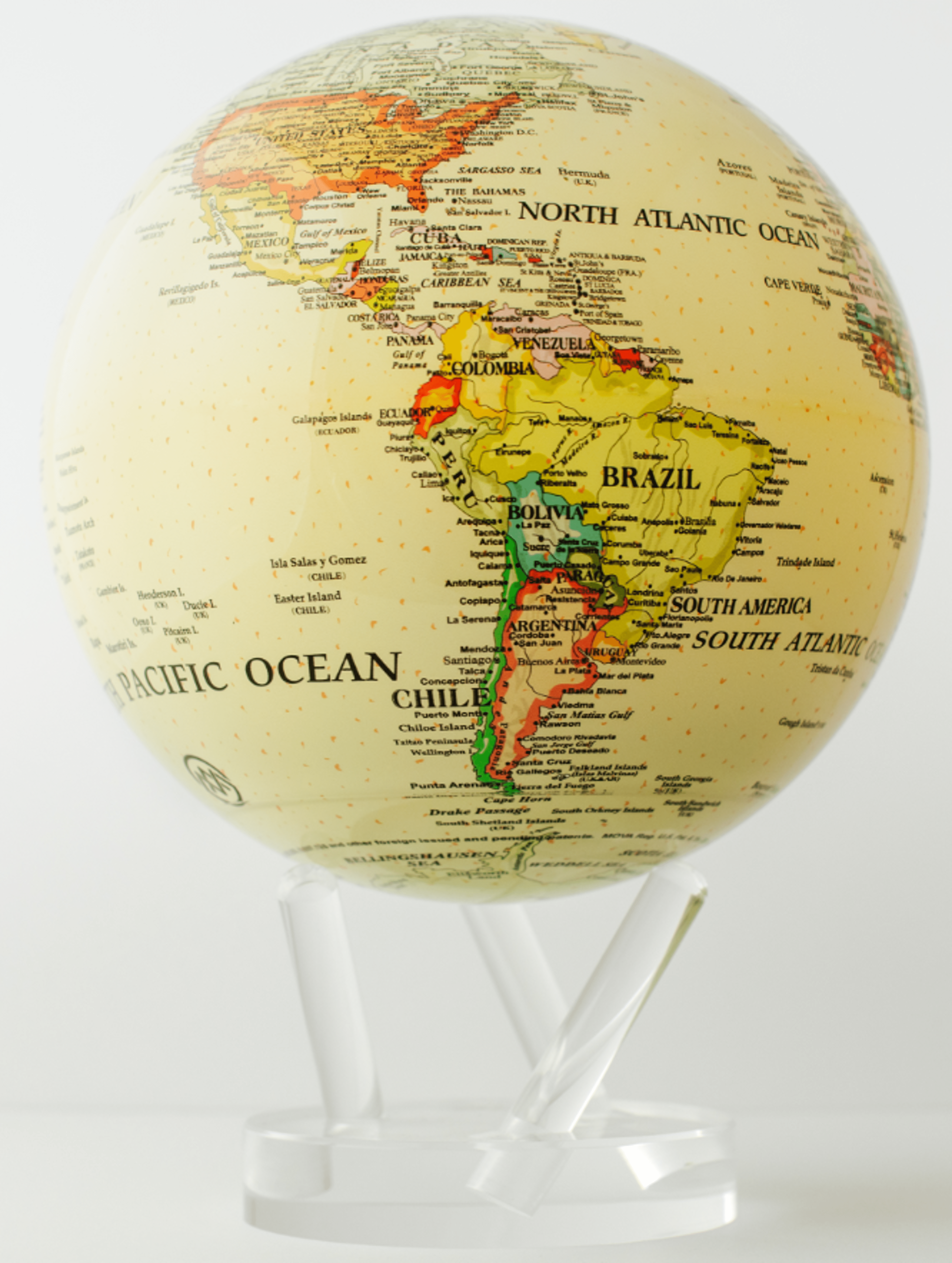 Samoobrotowy globus magnetyczny MOVA z żółtą mapą polityczną
