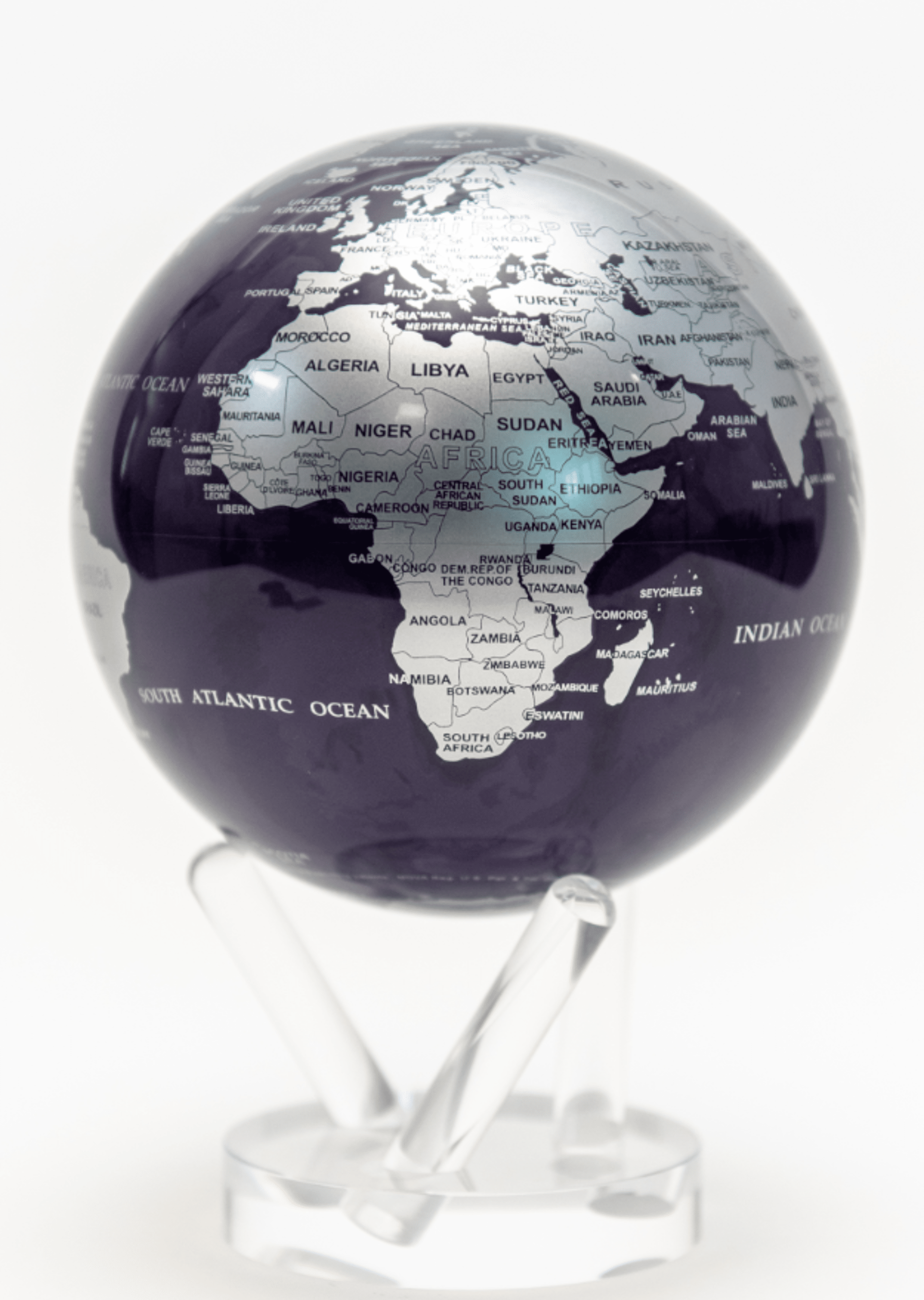 MOVA Purple and Silver Map Self Spinning Globe