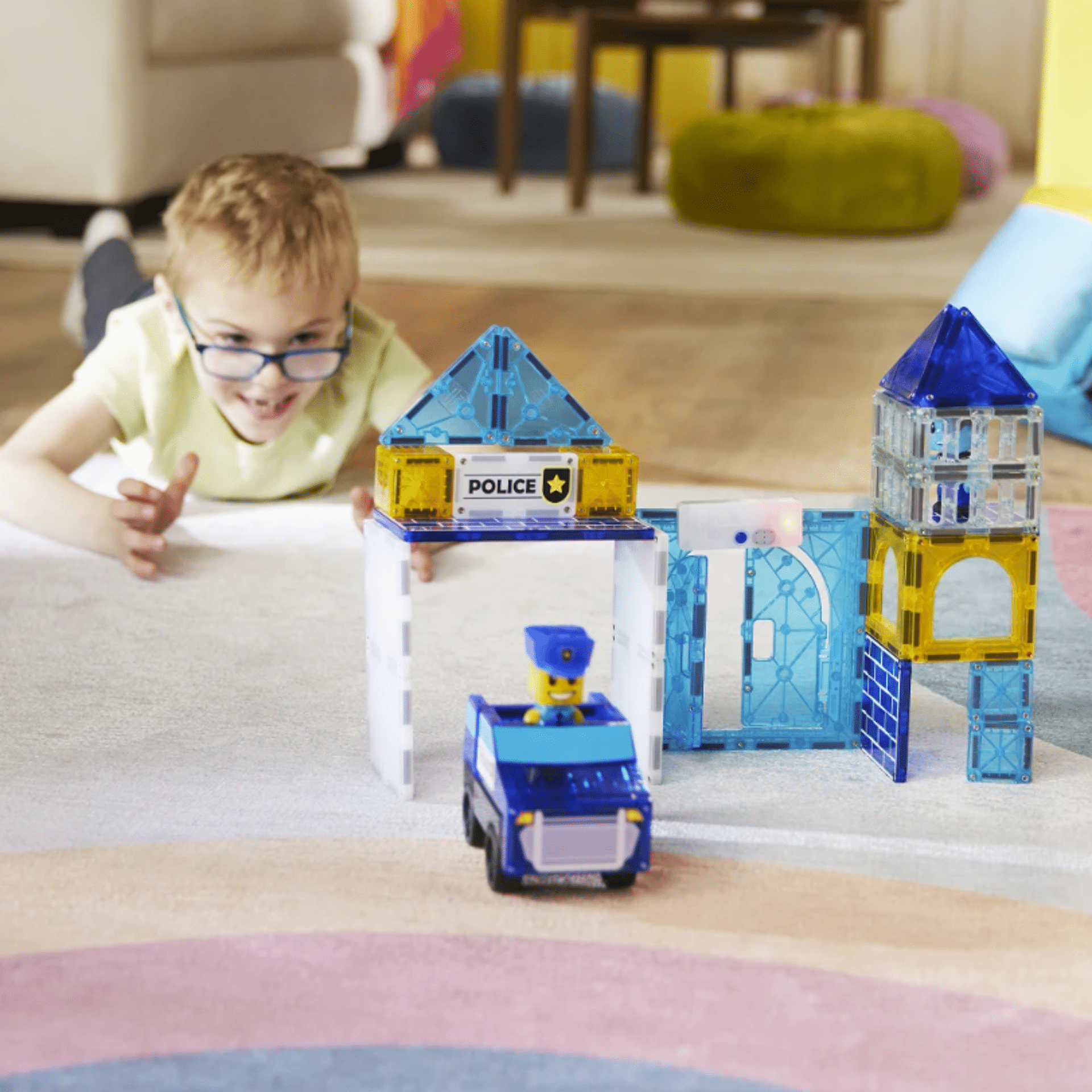 Magna-Tiles Set de construcții magnetice Stație de poliție 35 piese