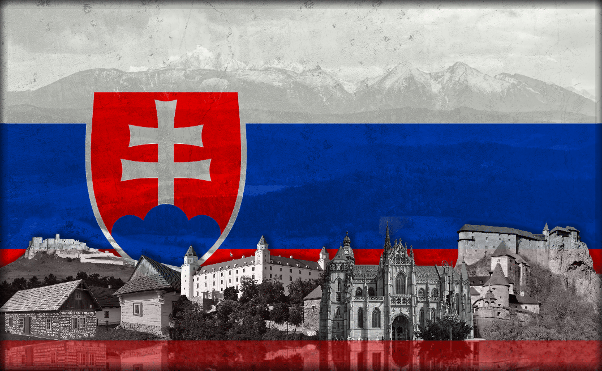 Slovakia wall picture with backlight - flag and monuments
