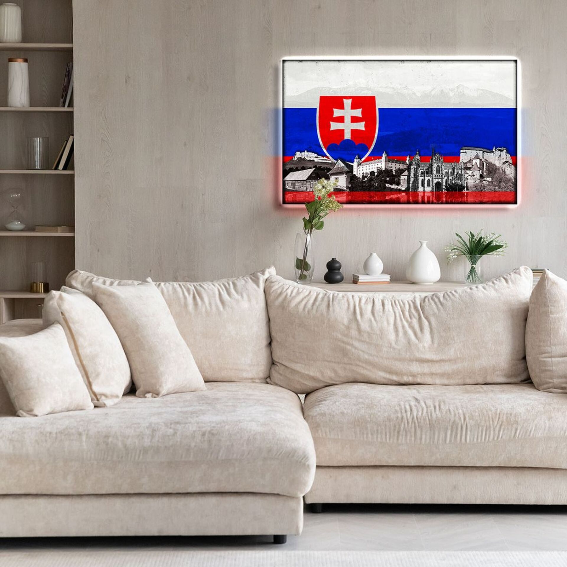 Slovakia wall picture with backlight - flag and monuments