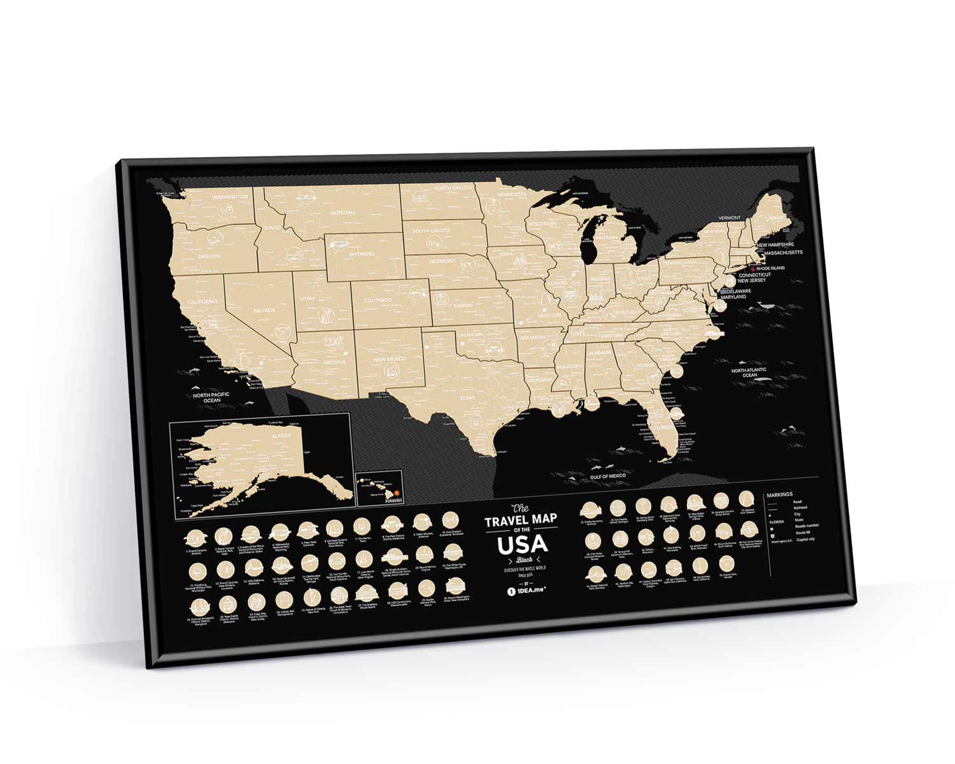 Čierna cestovná mapa USA Scratch off