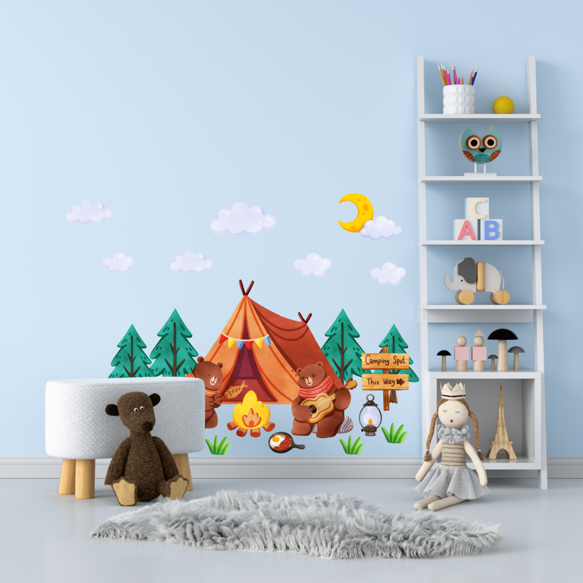 Sticker mural textile "Ours sur la tente"