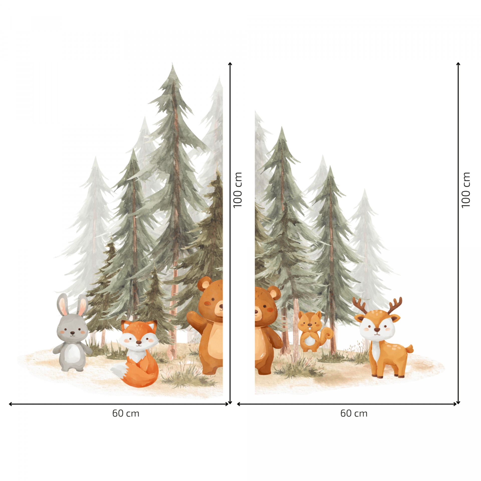 Sticker mural textile "Forêt avec animaux 2"