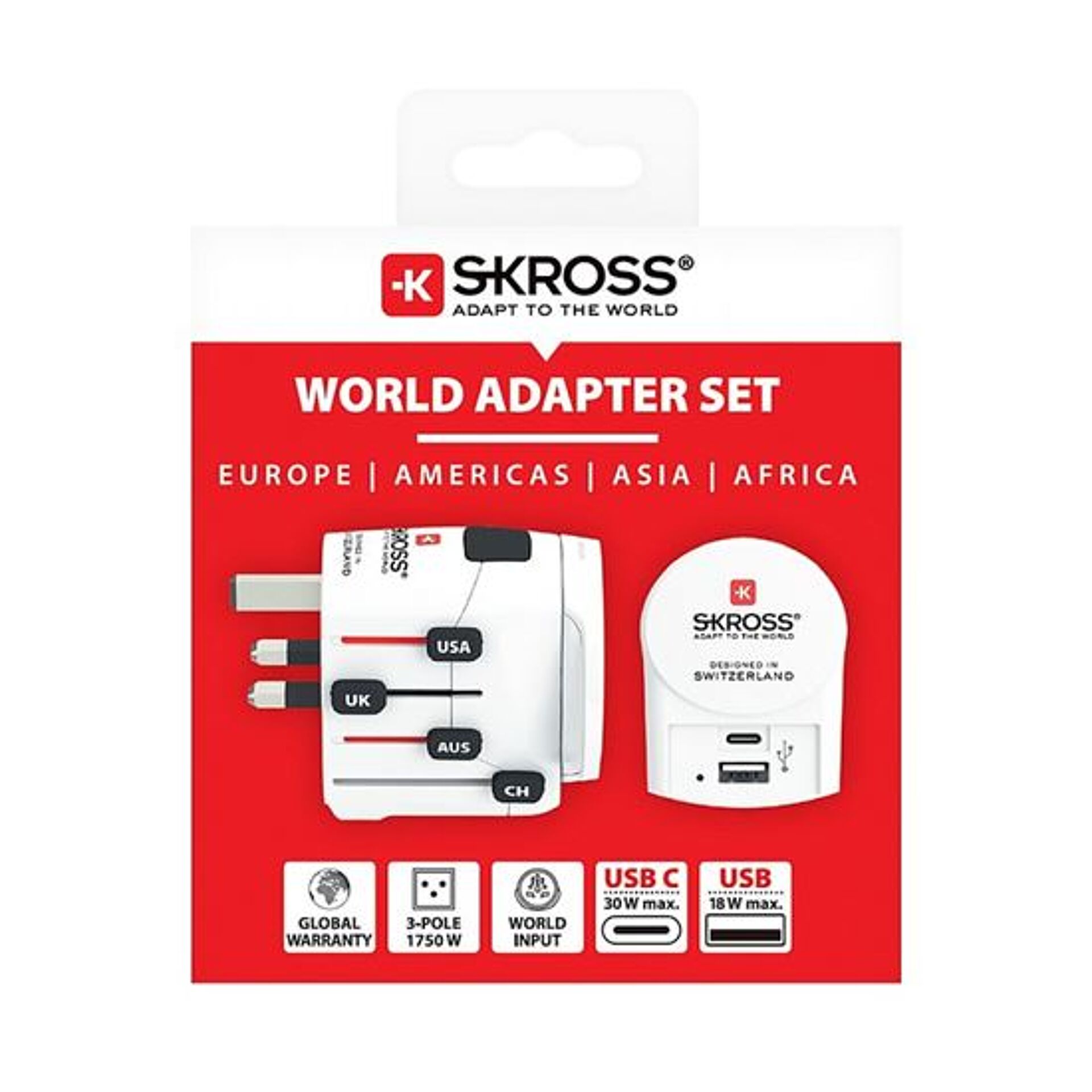 SKROSS matkasovitin PRO+ USB AC30PD, universaali, maadoitettu, USB A+C 30W PD
