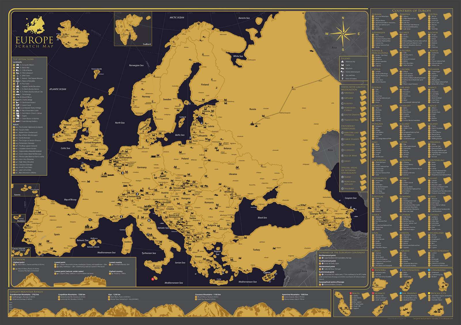 フィンランドのスクラッチ地図 ♡ ゴールド 1枚 stieracia-mapa-EU-stieracia-