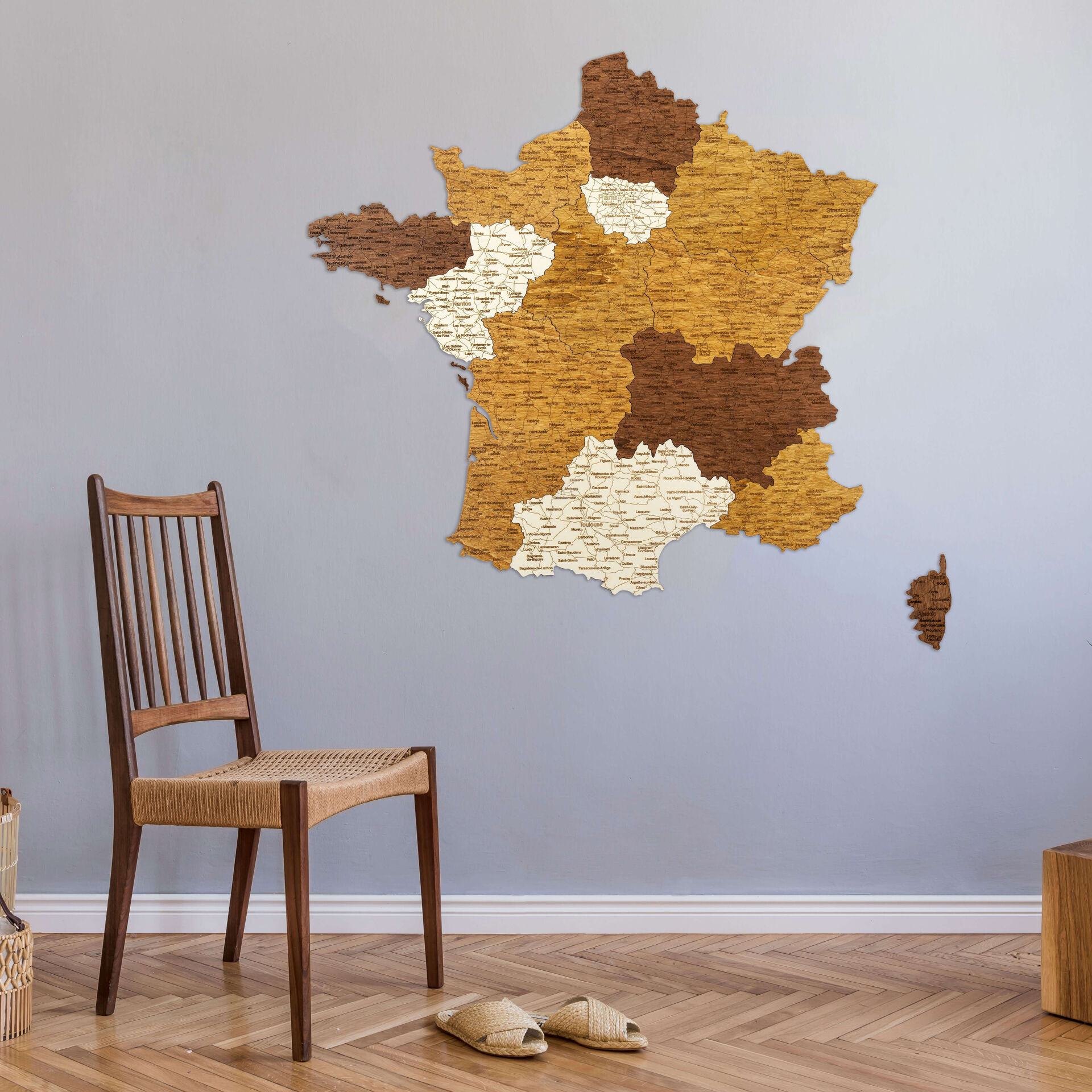 Holzwandkarte von Frankreich