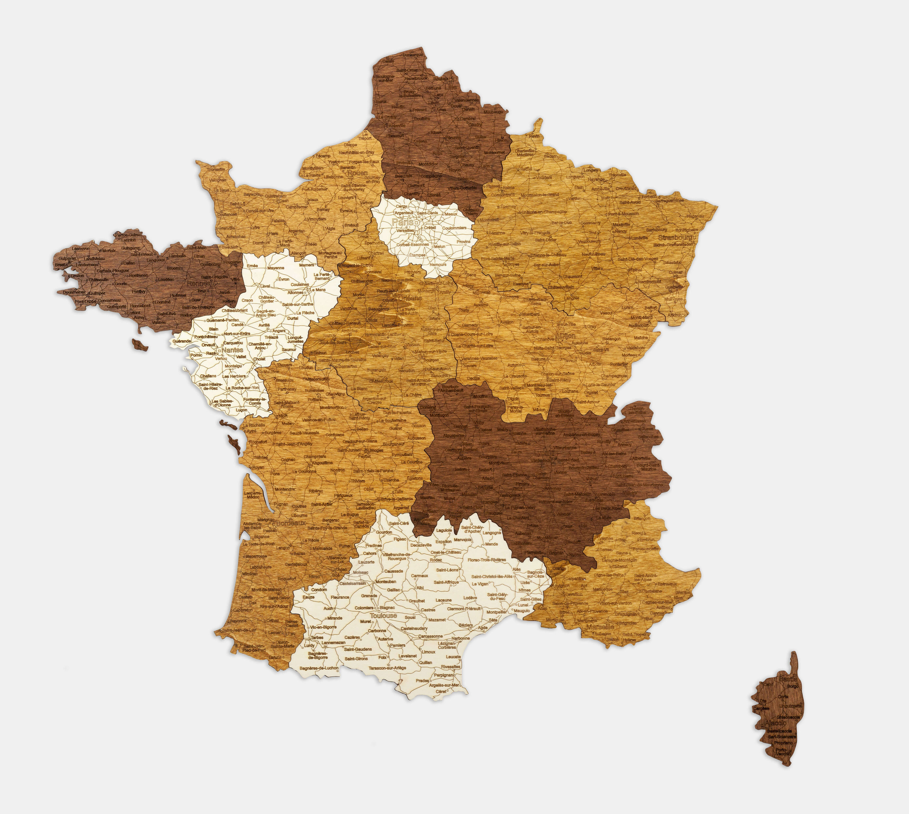 Mappa della Francia in legno
