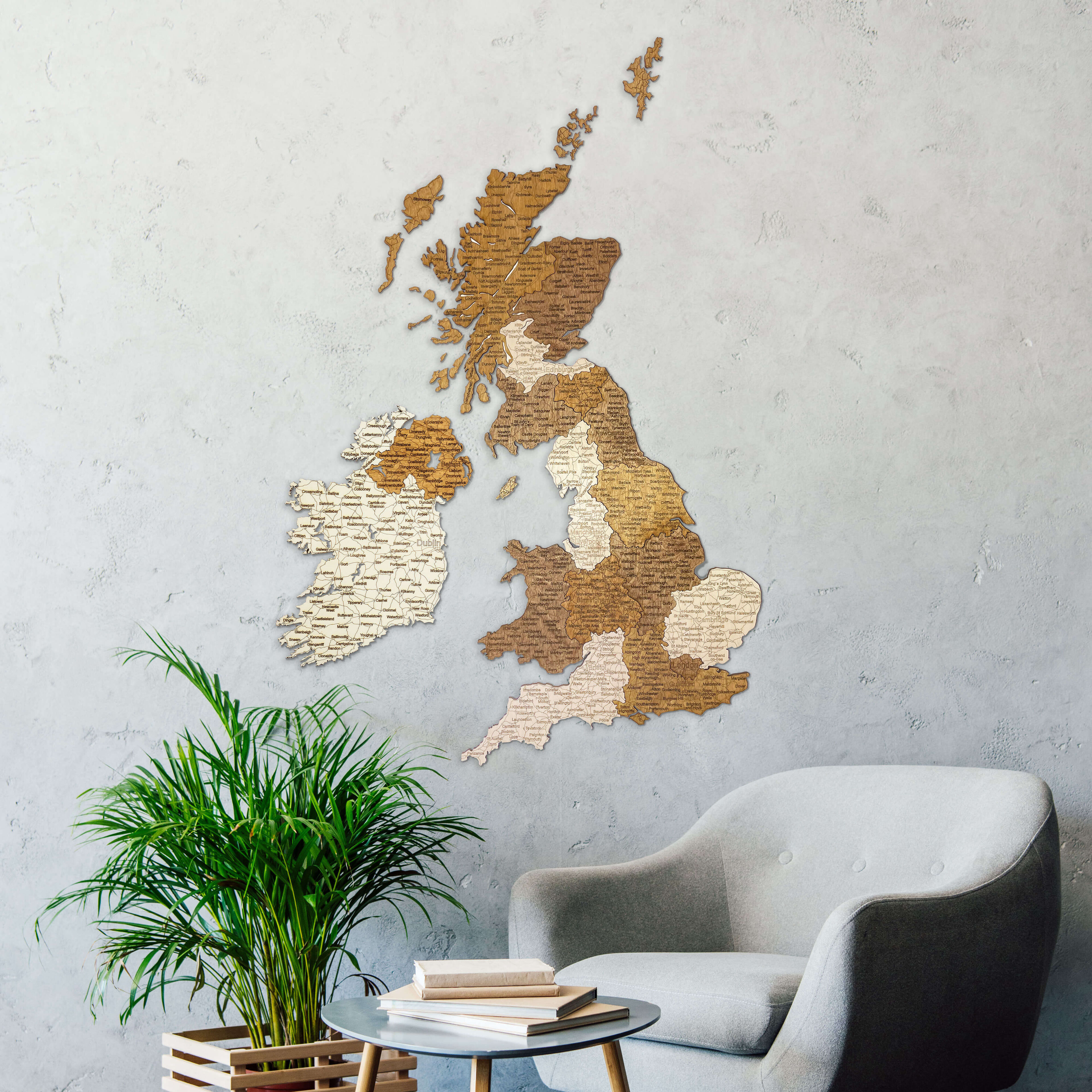 Mappa del Regno Unito (Isole Britanniche + Irlanda) in legno