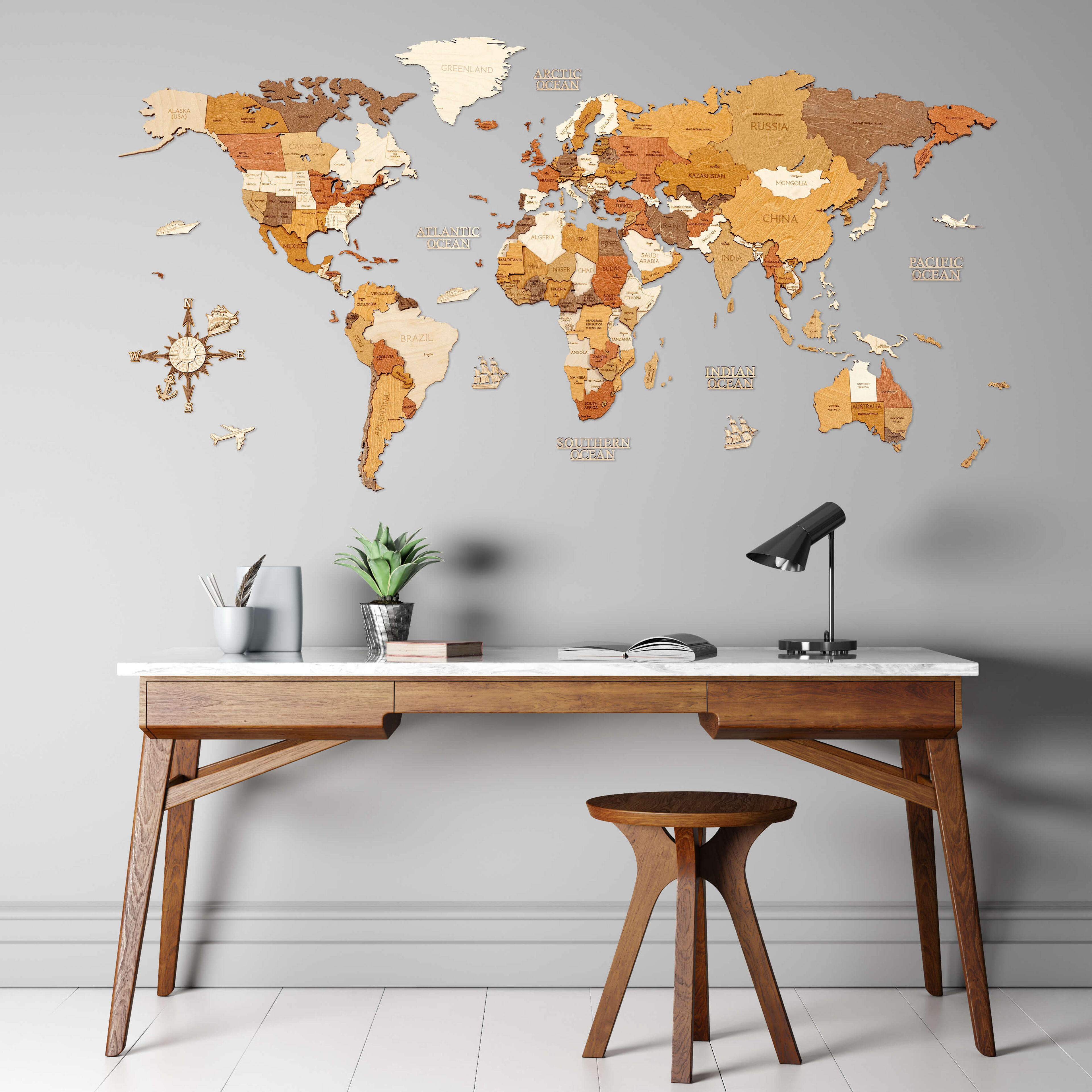 Wooden World Map Wall Decoration