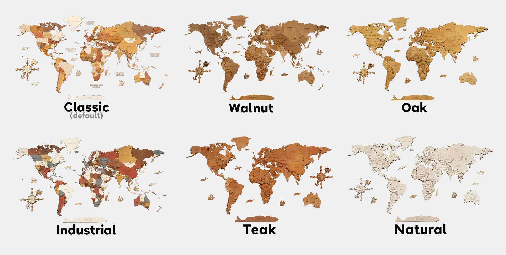 Nástenná drevená mapa sveta