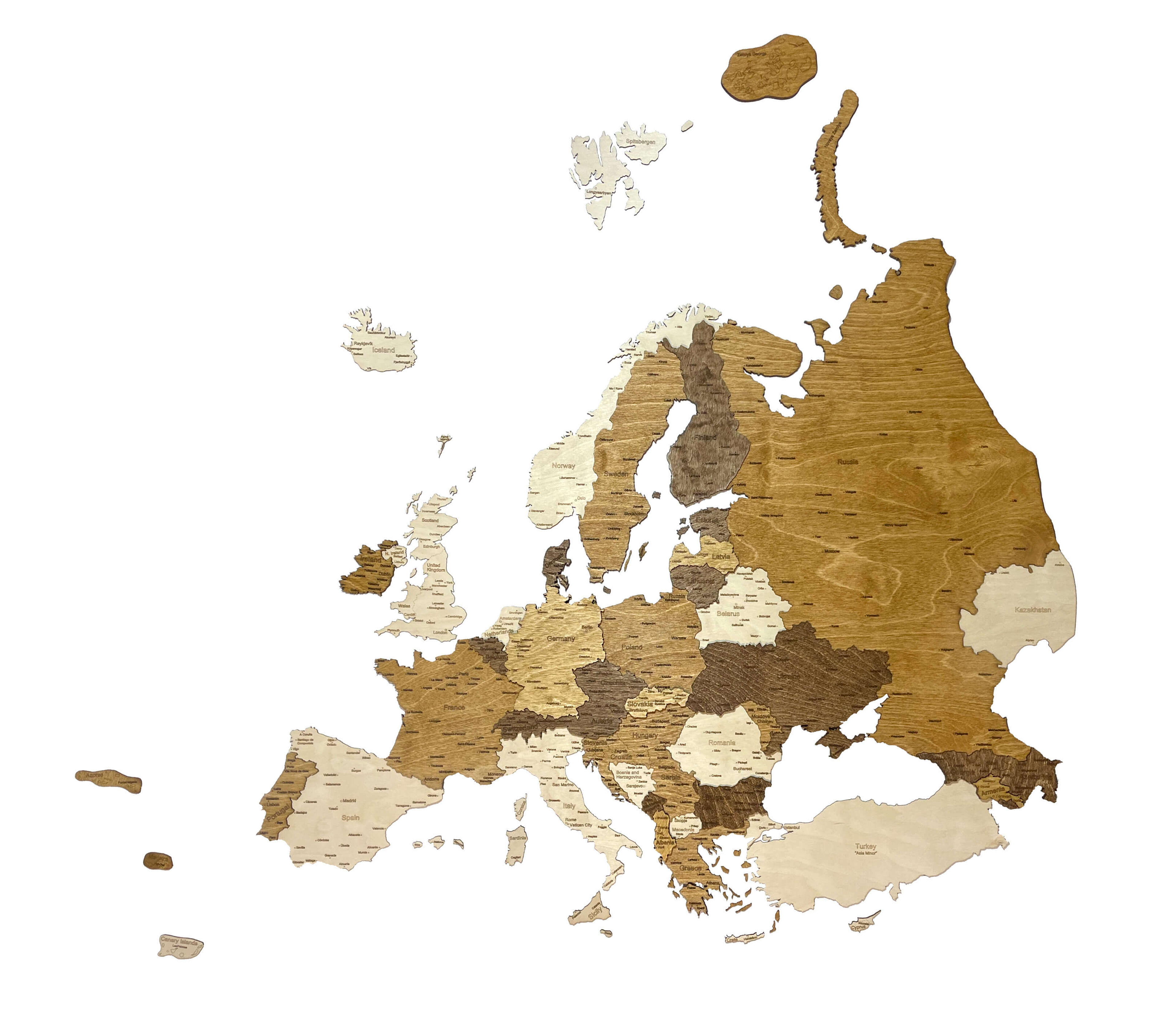 Mappa 3D dell'Europa in legno da parete
