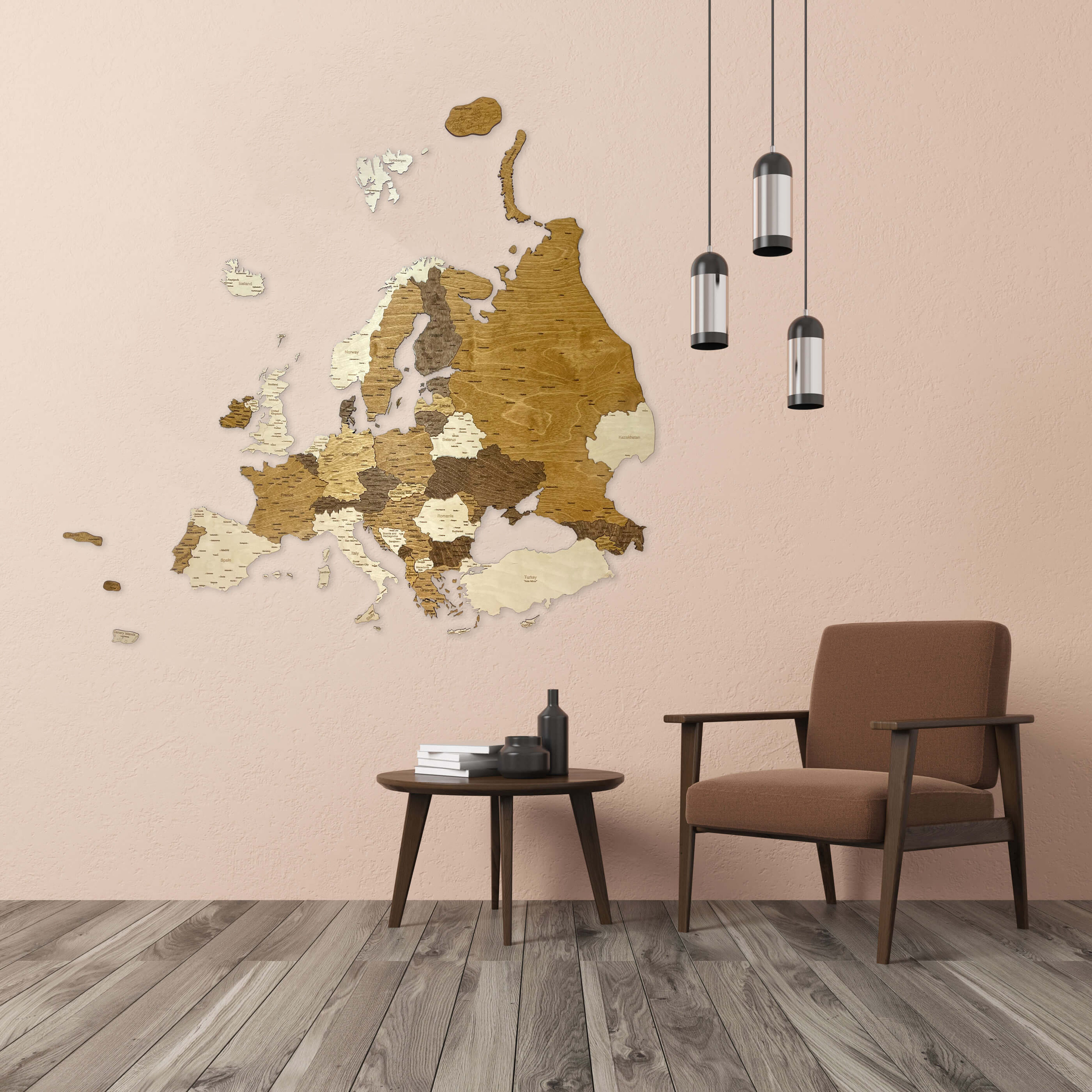 Nástenná drevená mapa Európy