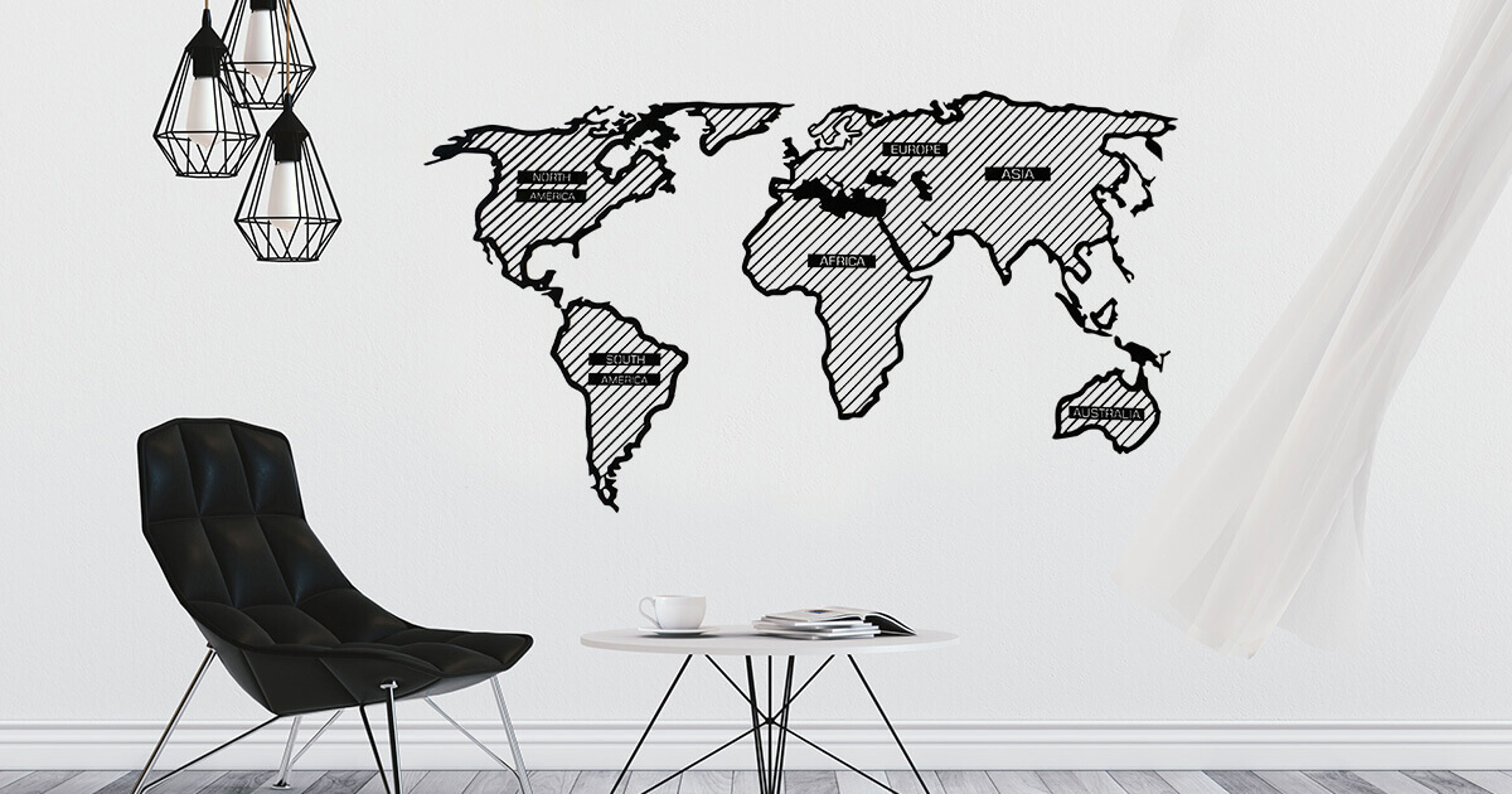 Mappa del mondo linea in legno - Decorazione da parete minimalista