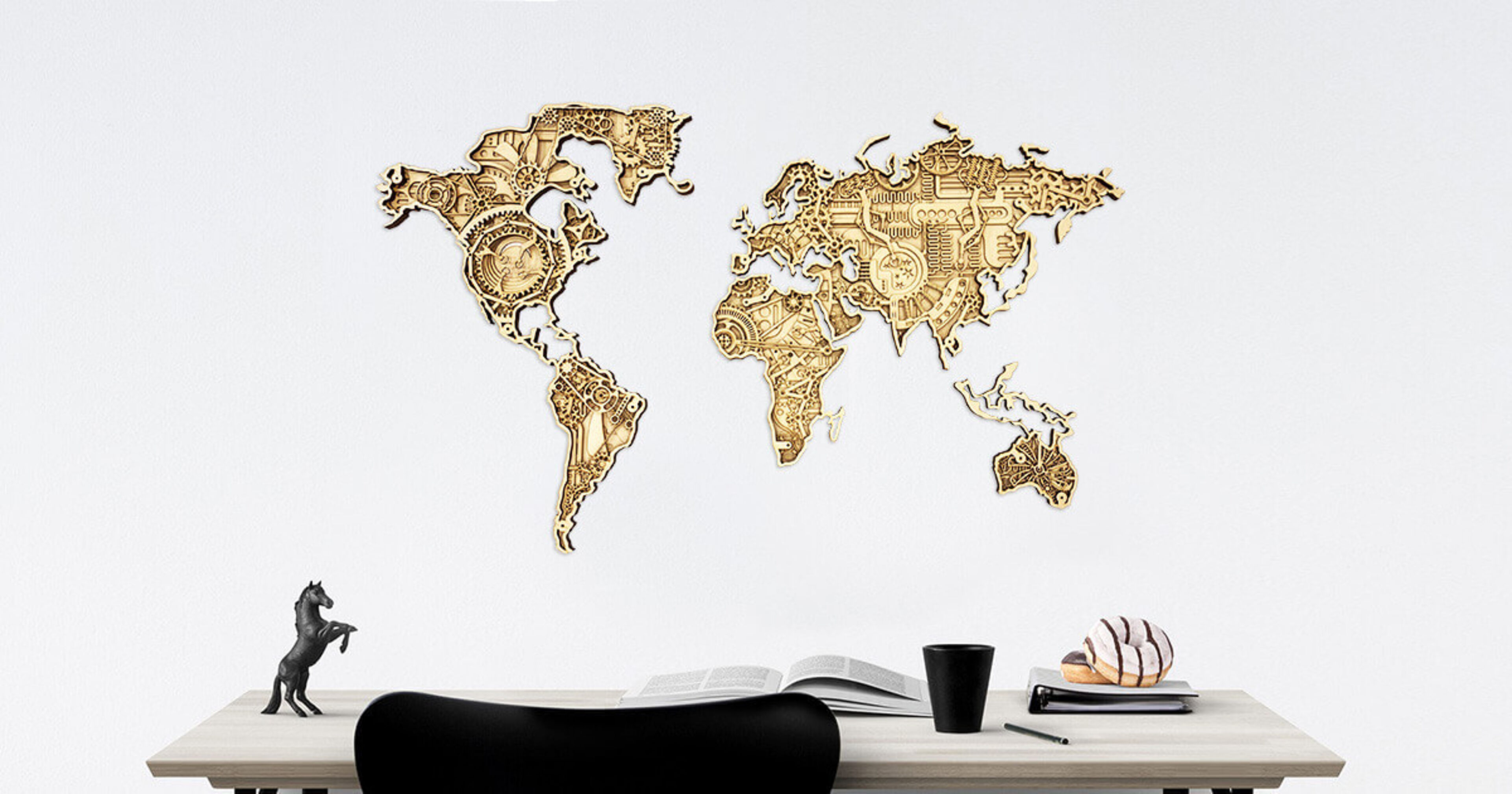 Dizajnová drevená mapa sveta INDUSTRIAL