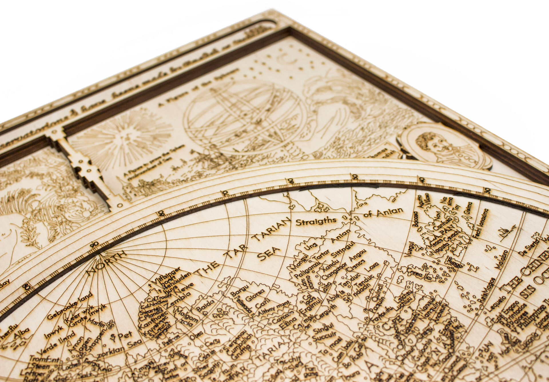 1626年の木製世界地図 - 84 x 64 cm