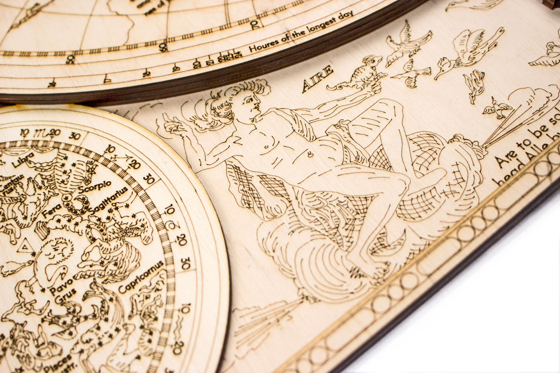 1626年の木製世界地図 - 84 x 64 cm