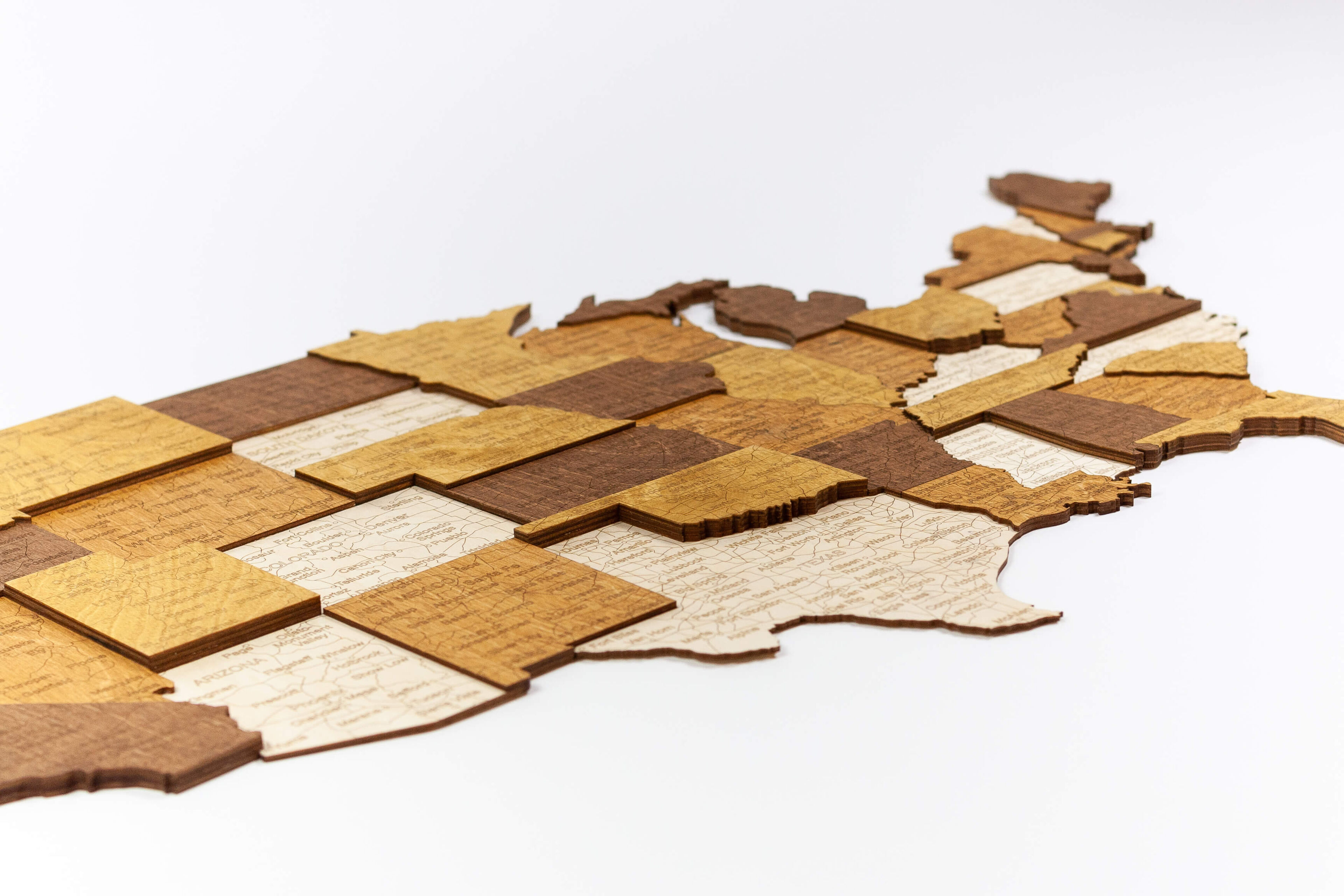 Carte 3D des États-Unis en bois