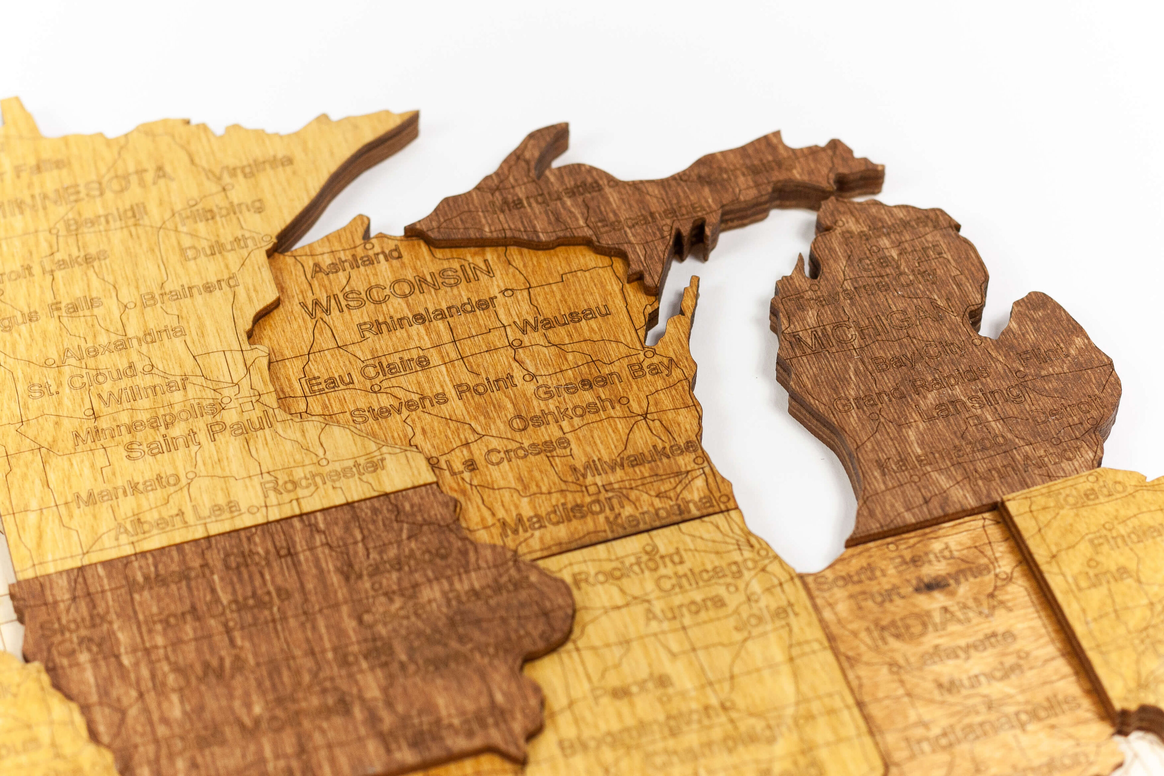Carte 3D des États-Unis en bois