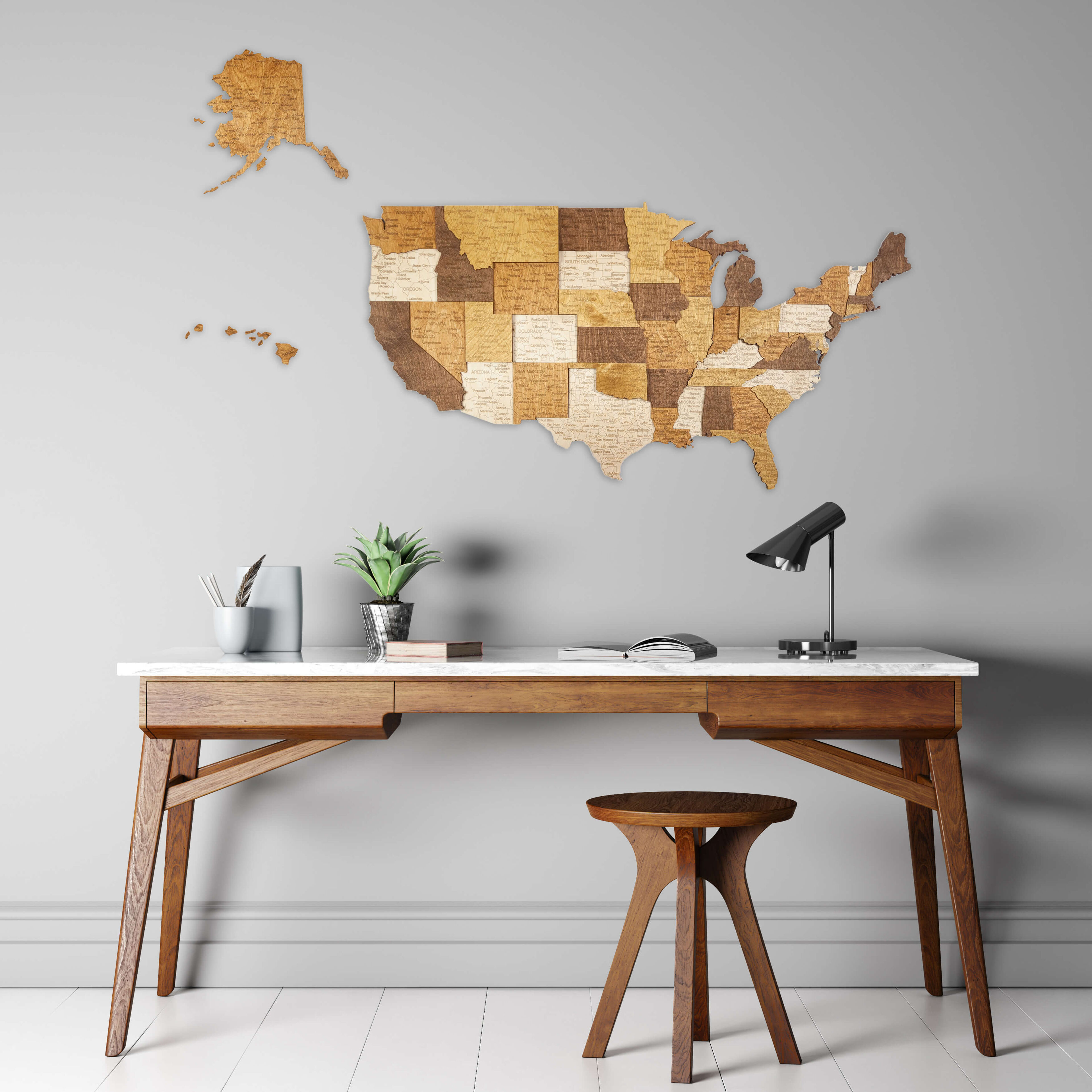 Mappa 3D degli USA in legno