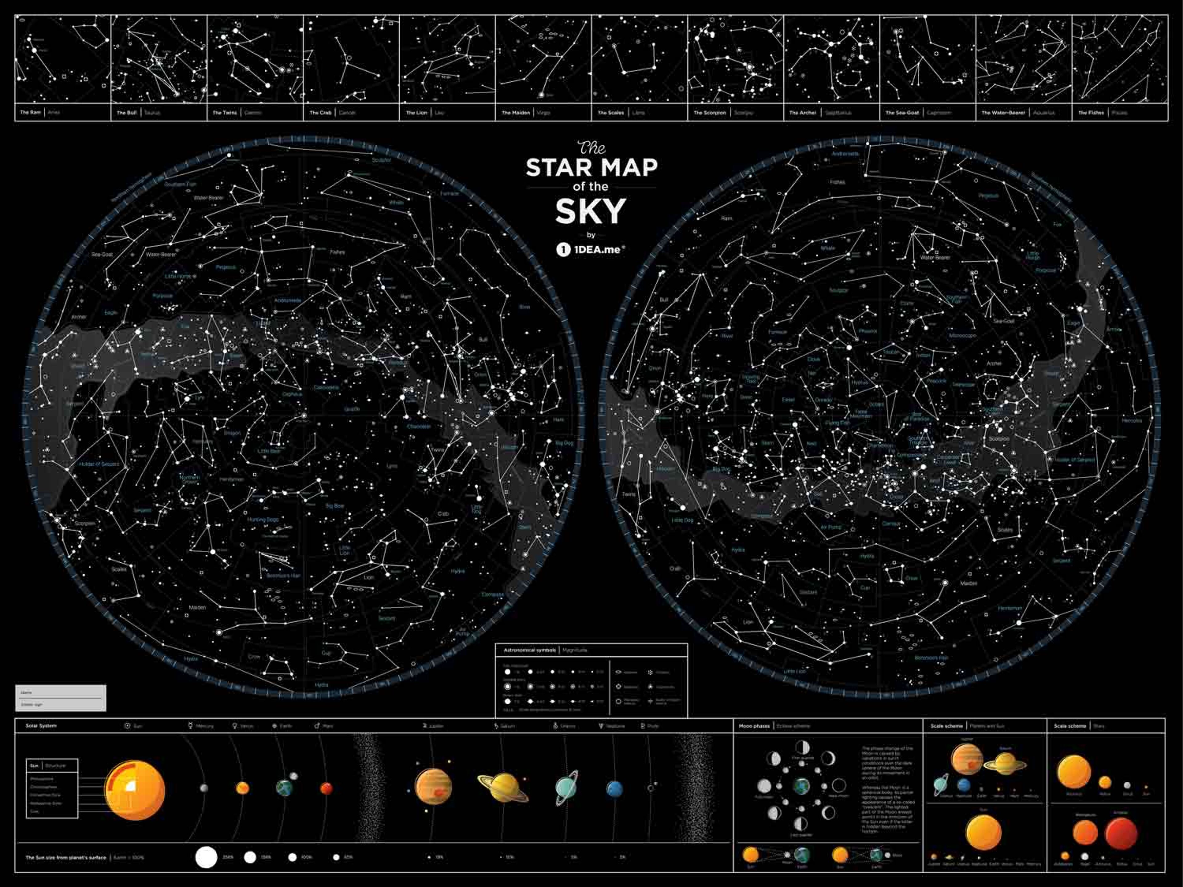 Hviezdna mapa nočnej oblohy (nestieracia)