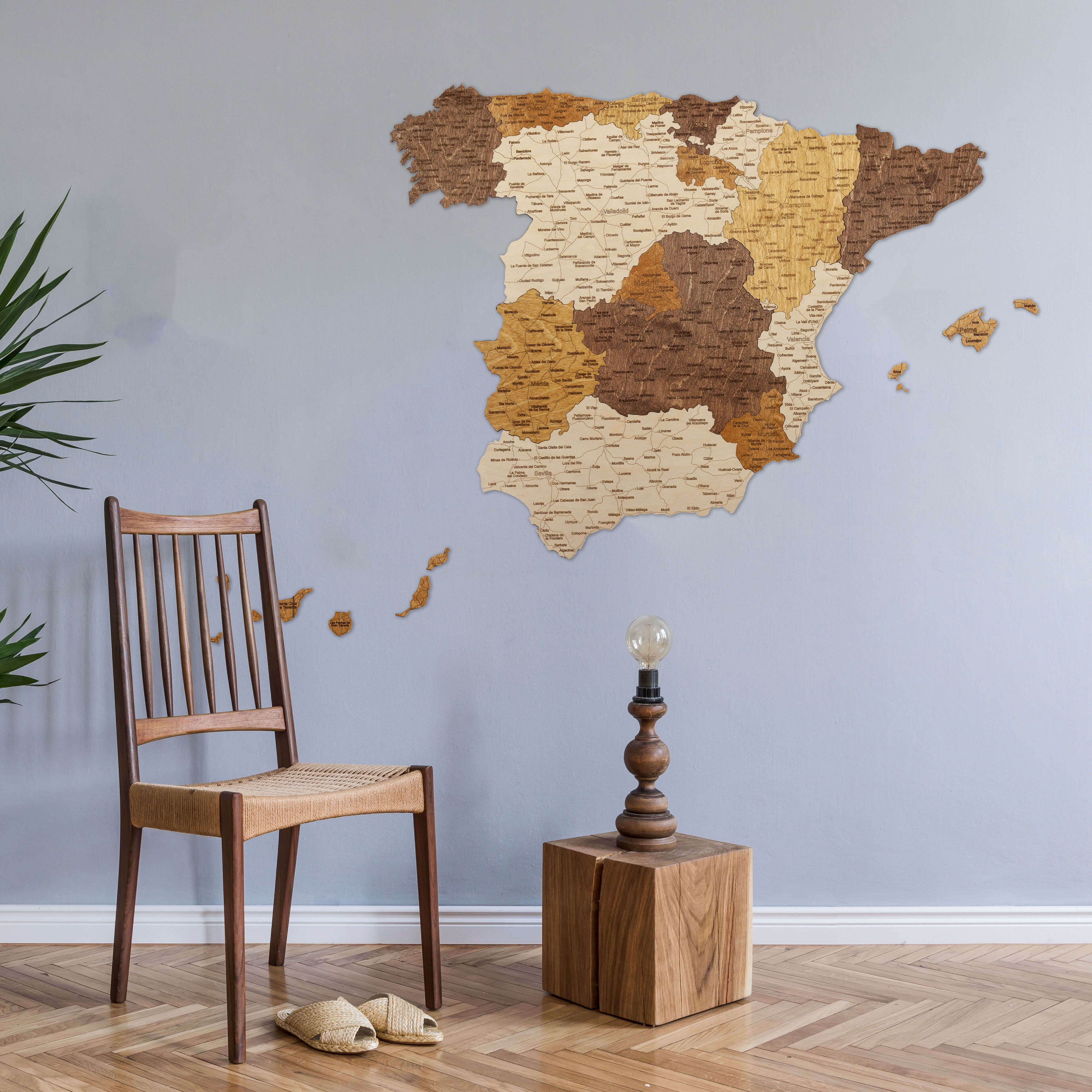 Mappa della Spagna in legno