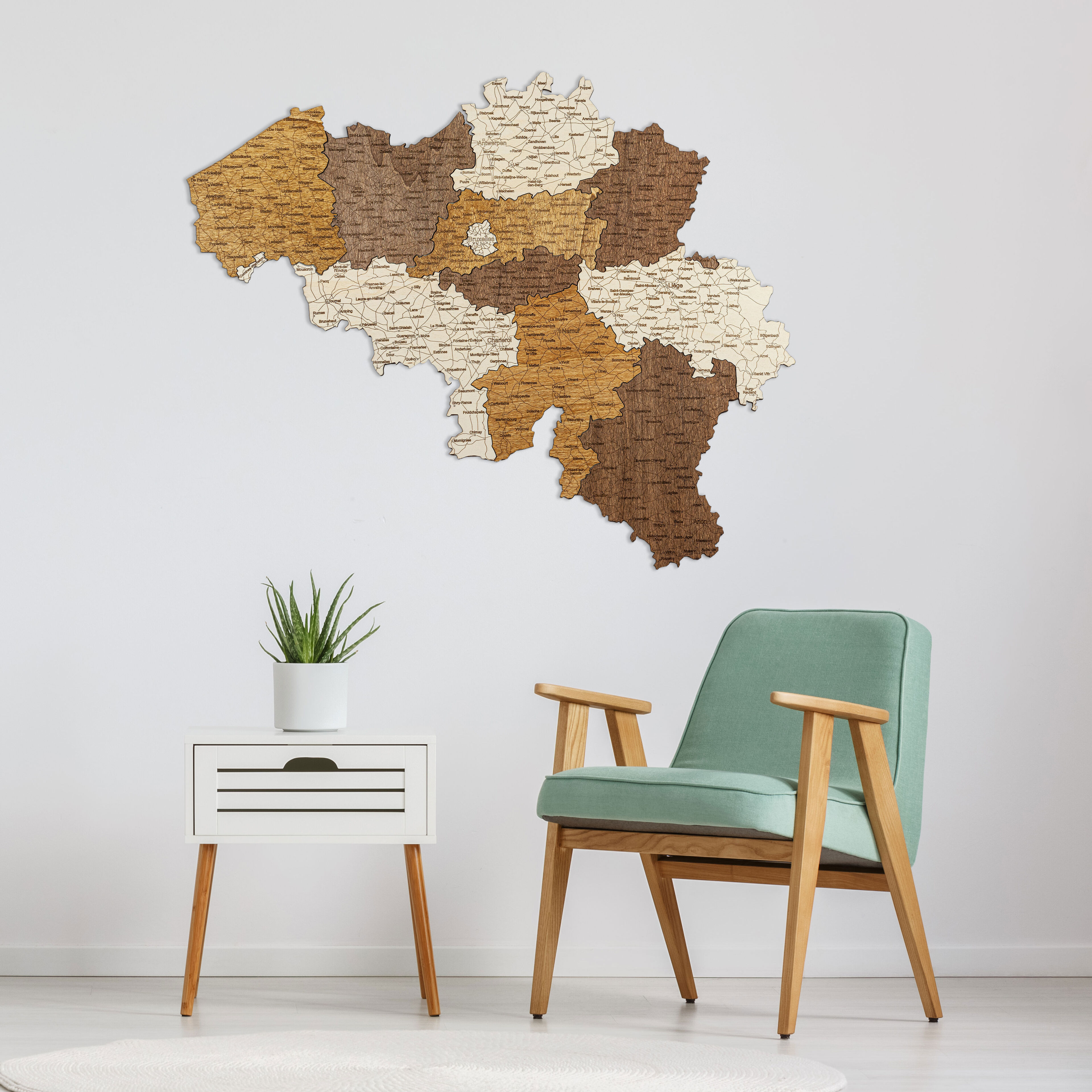 Mapa da Bélgica em madeira