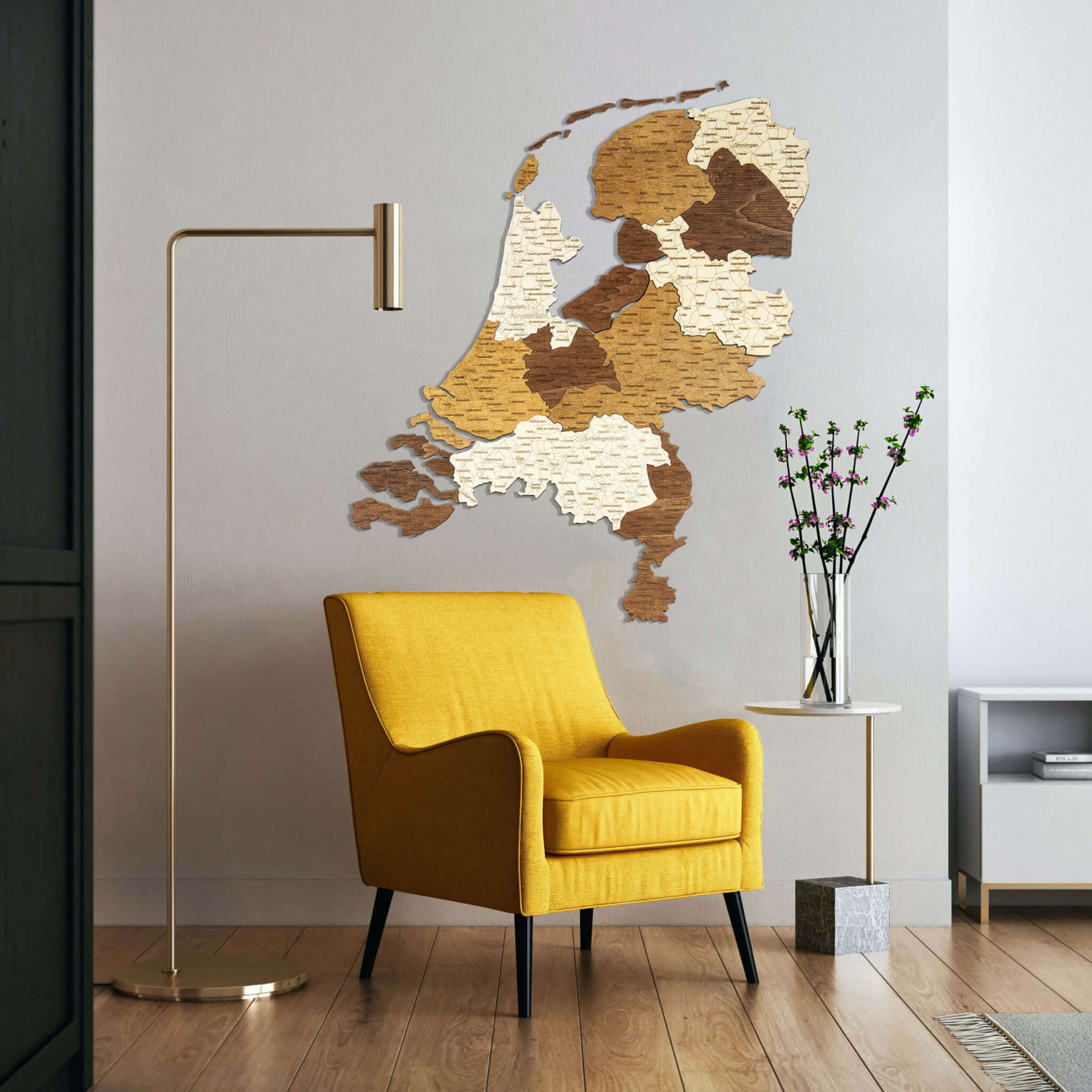 Netherlands Wooden Map