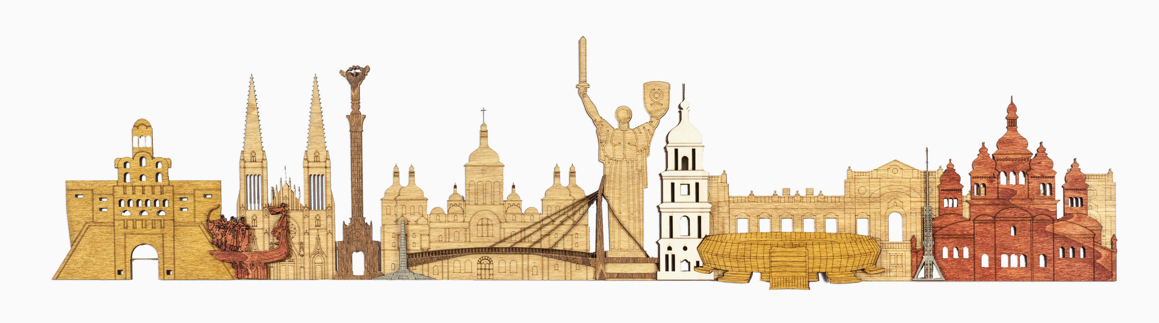 Pannello a muro dei monumenti di Kiev in legno