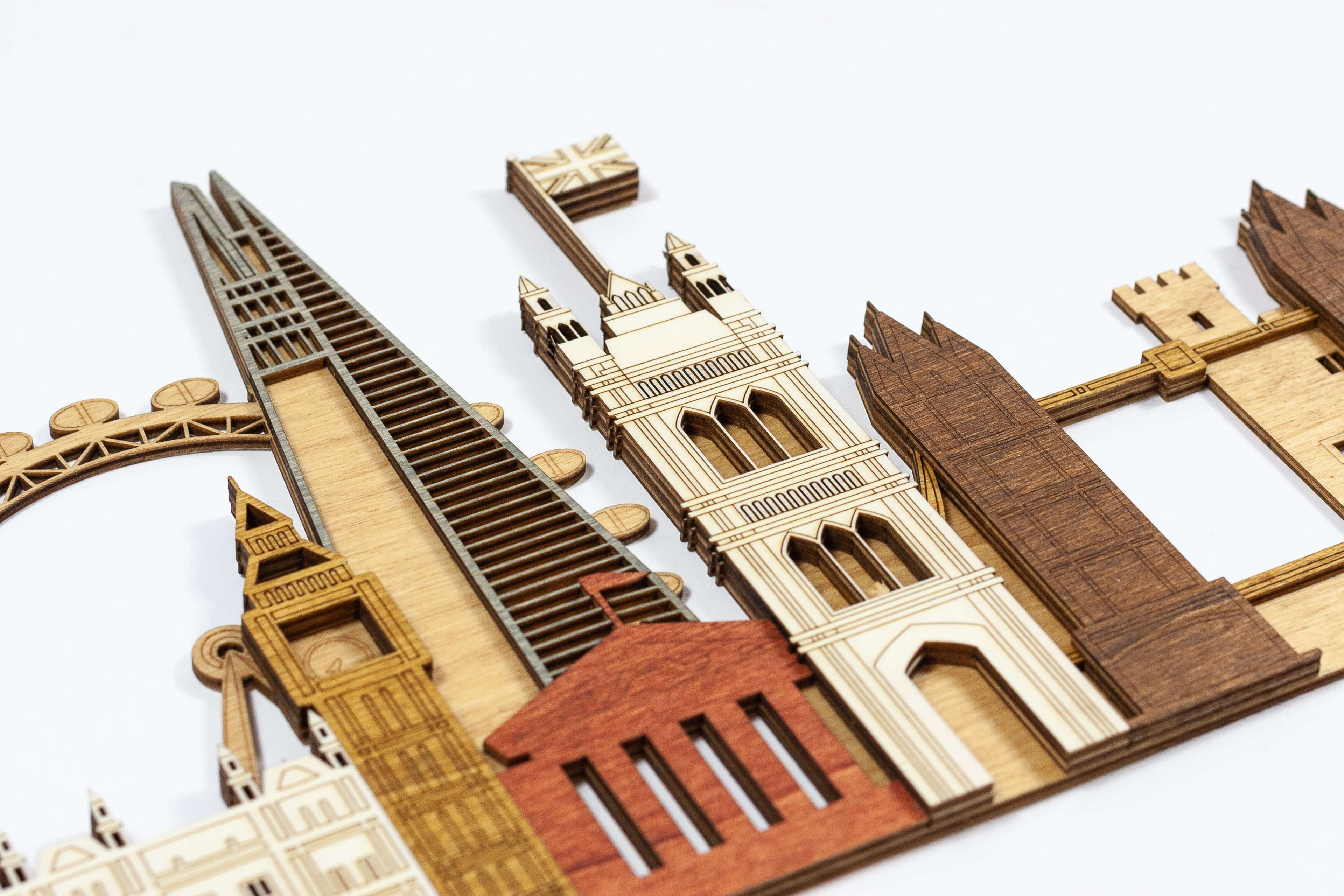 Pannello dei monumenti 3D di Londra in legno
