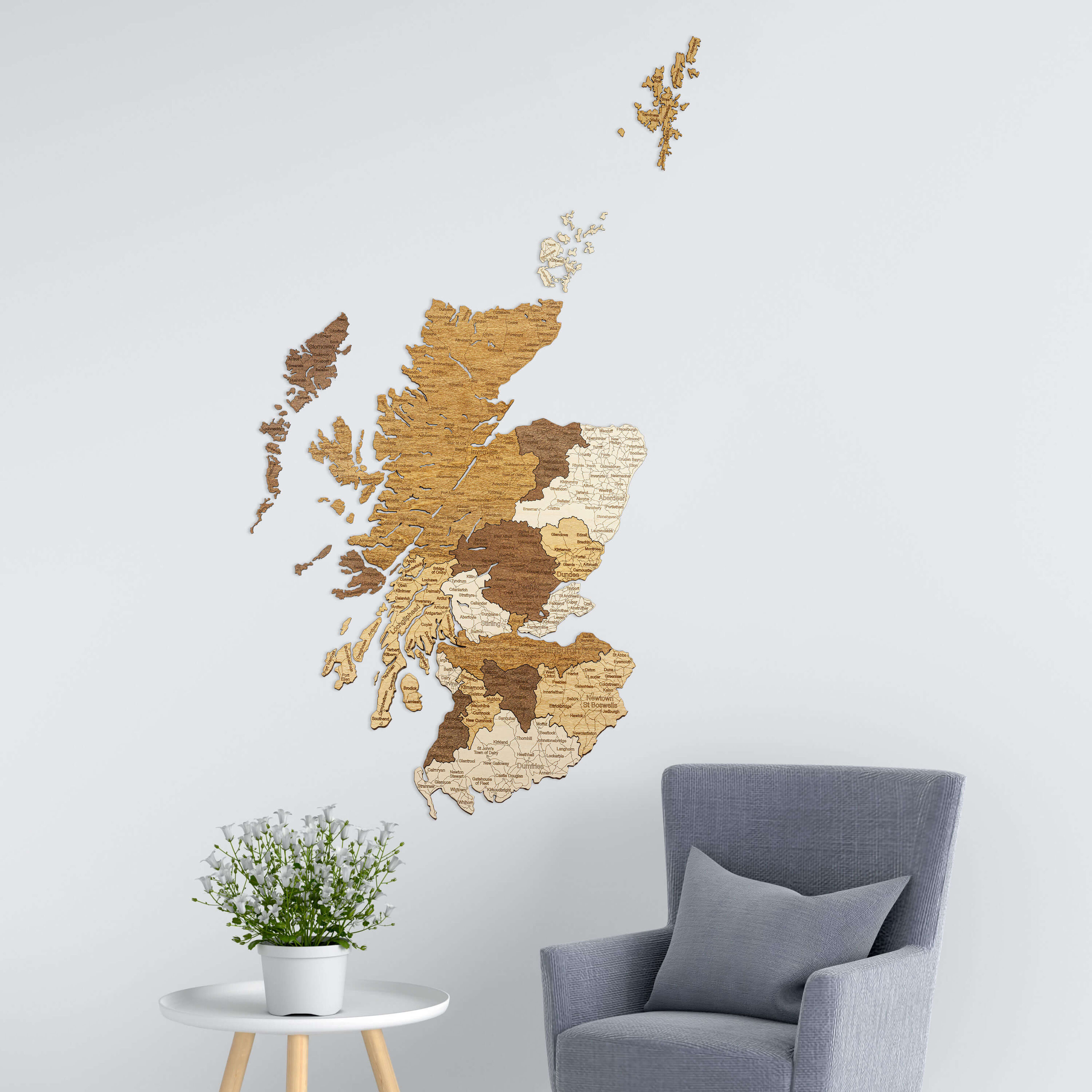 Mappa della Scozia in legno