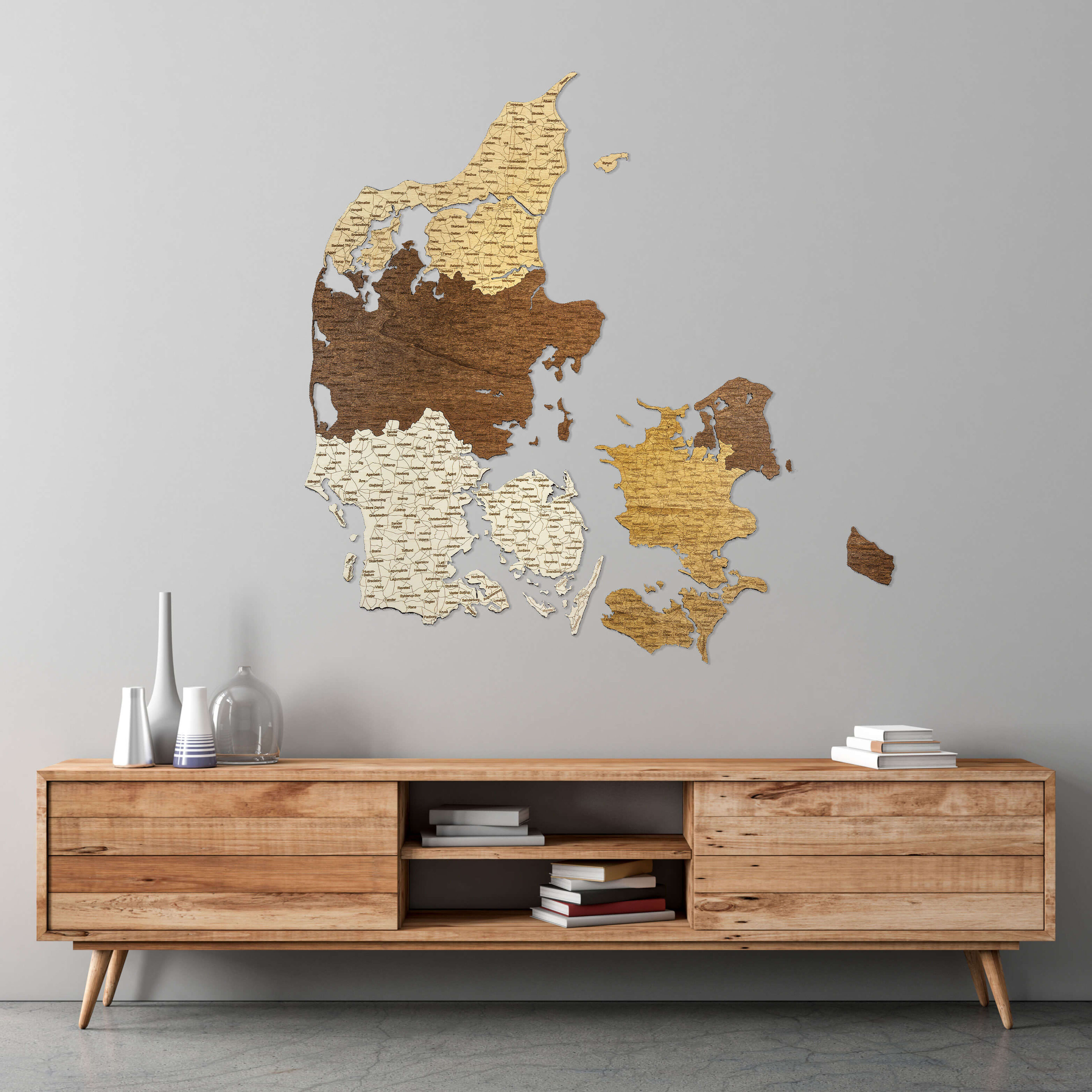 Dánsko dřevěná mapa