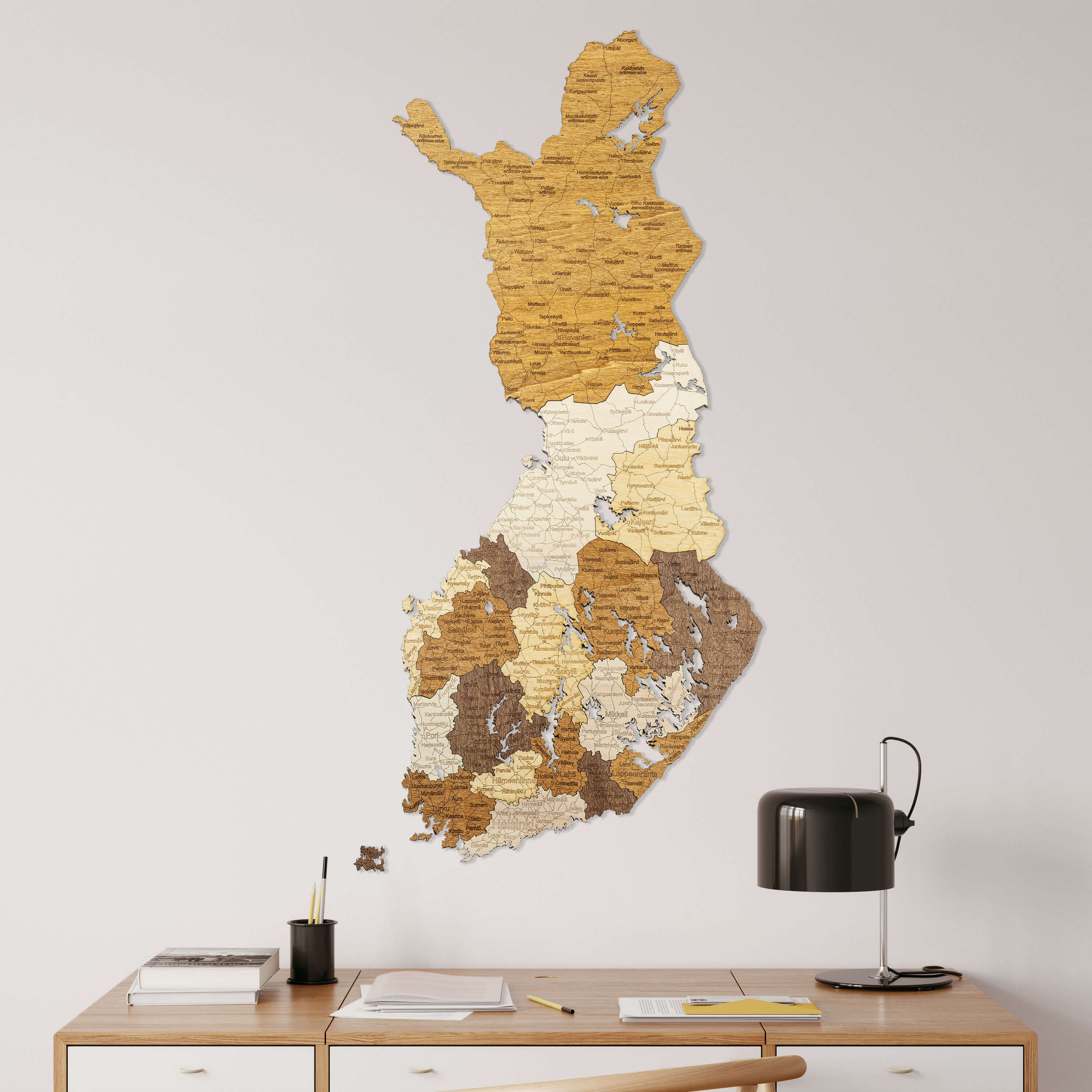 Mappa della Finlandia in legno