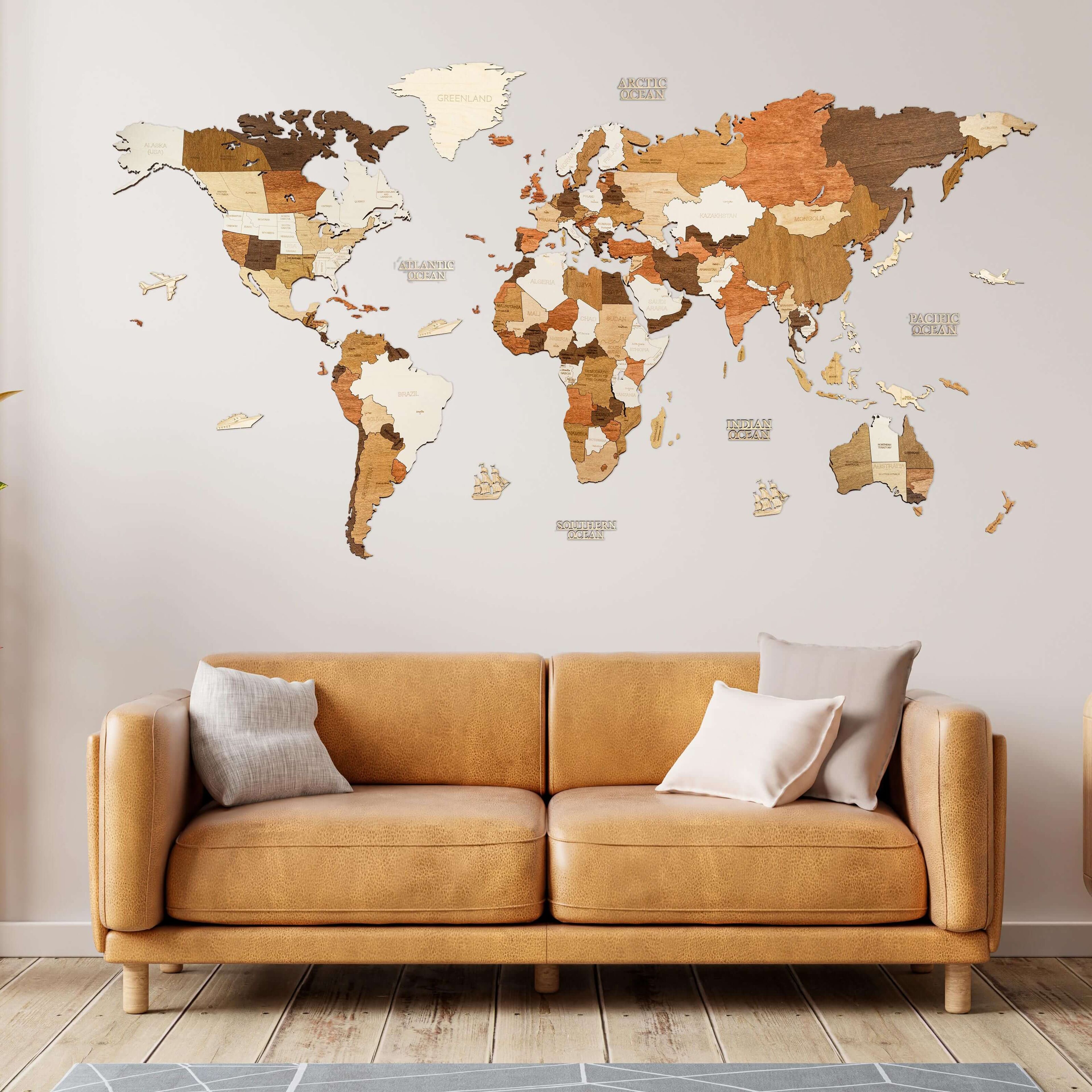 2D Nástenná drevená mapa sveta