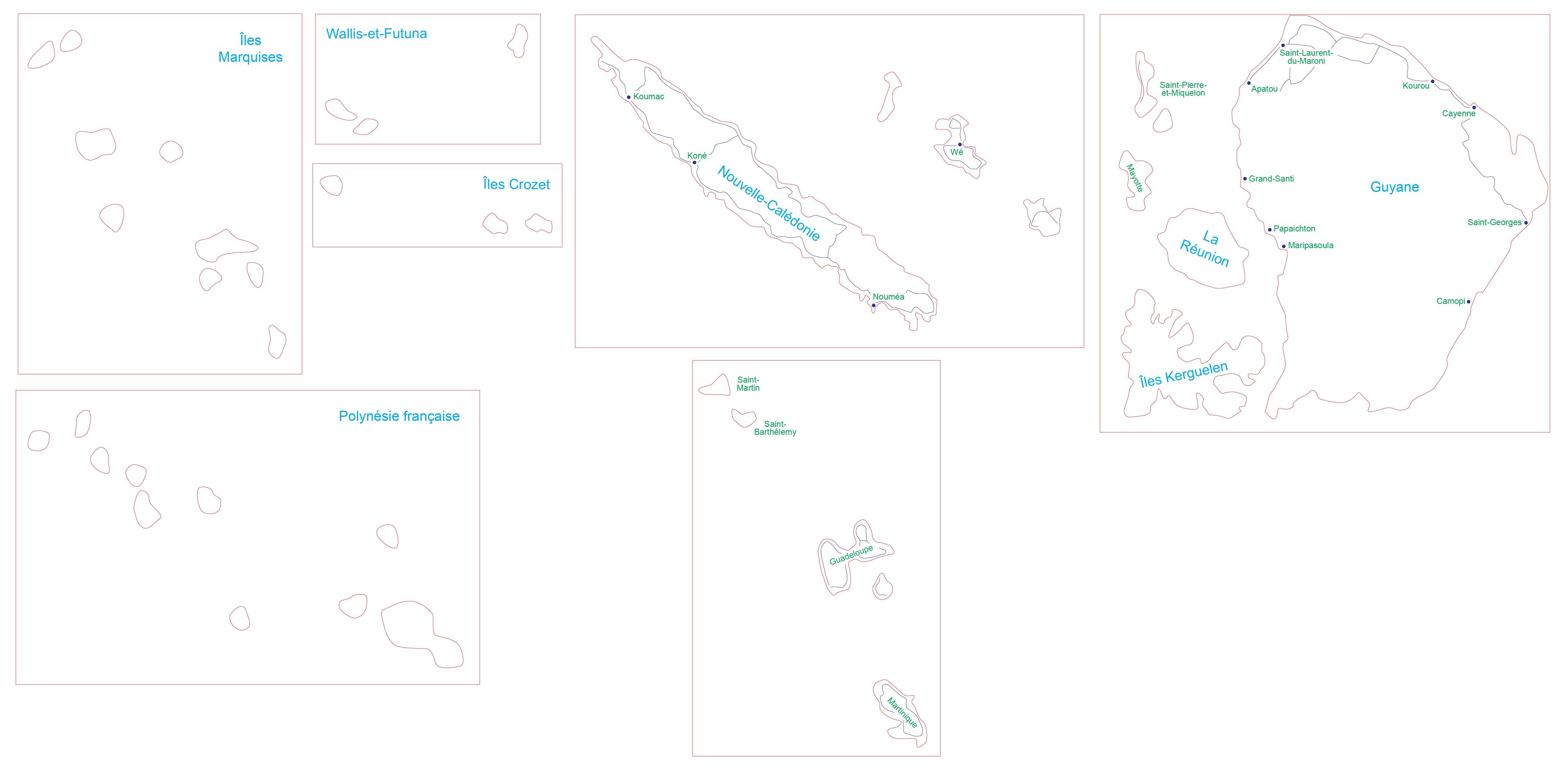 フランス木製地図用の追加の島々