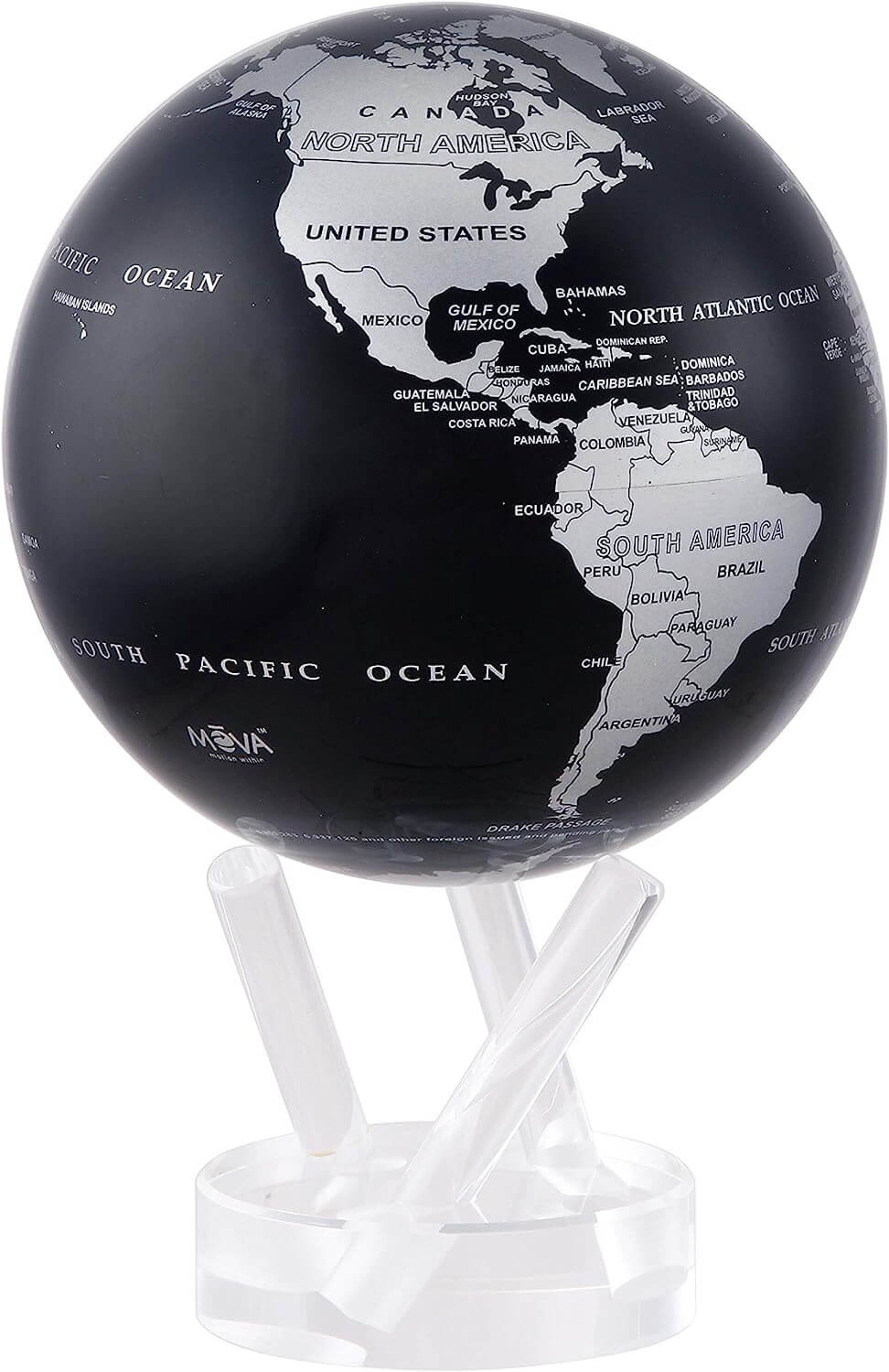 Mova Metallic Black and Silver Self Spinning Globe (Globo giratório Mova metálico preto e prateado)