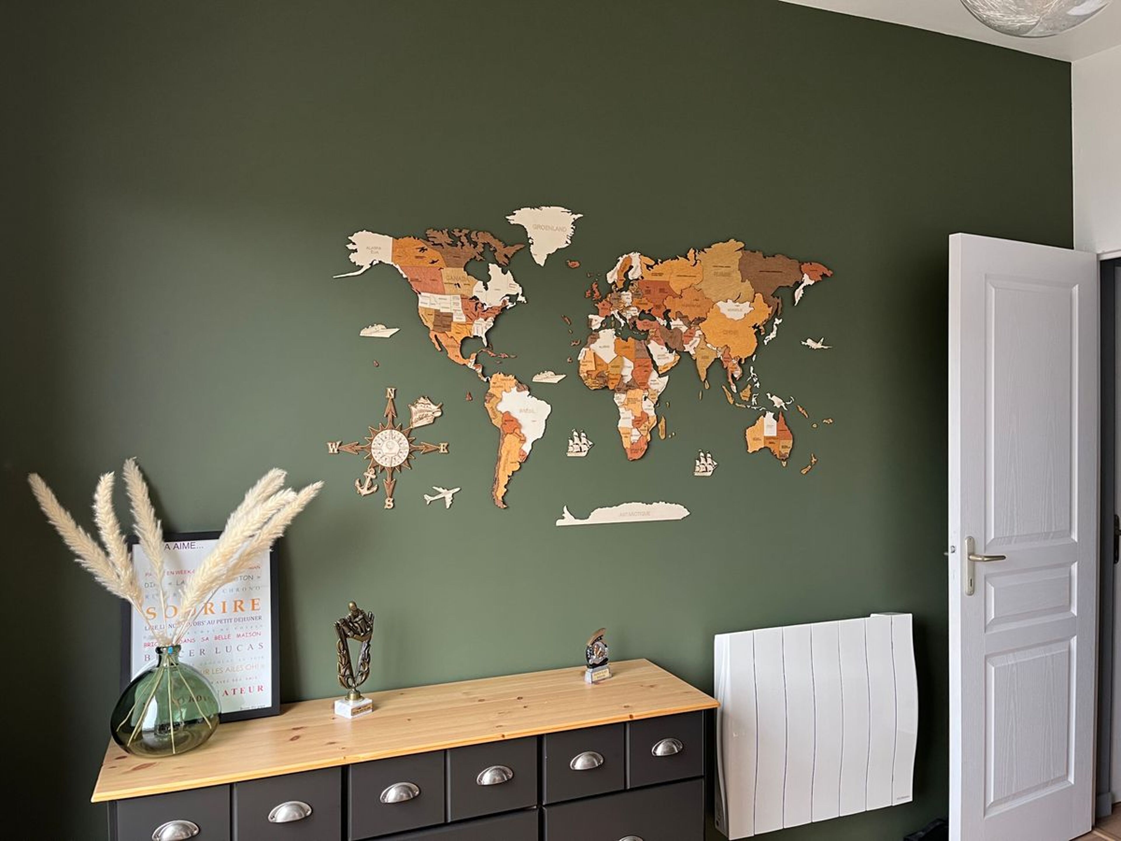 Carte du monde en bois, décoration murale, cadeau des travailleurs